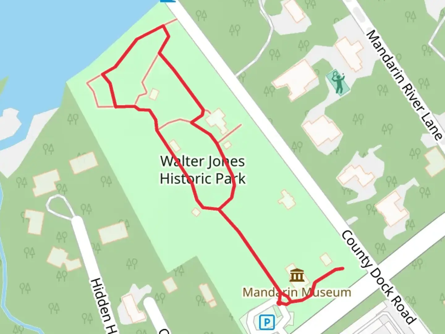 An image depicting the trail Walter Jones Historic Park and its surrounding area.
