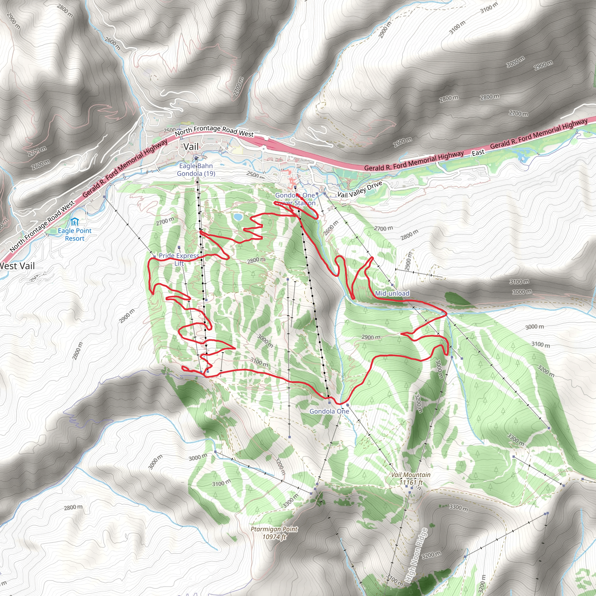 Windisch Way Trail, Village Trail and Mid Vail Loop Trail mobile static map