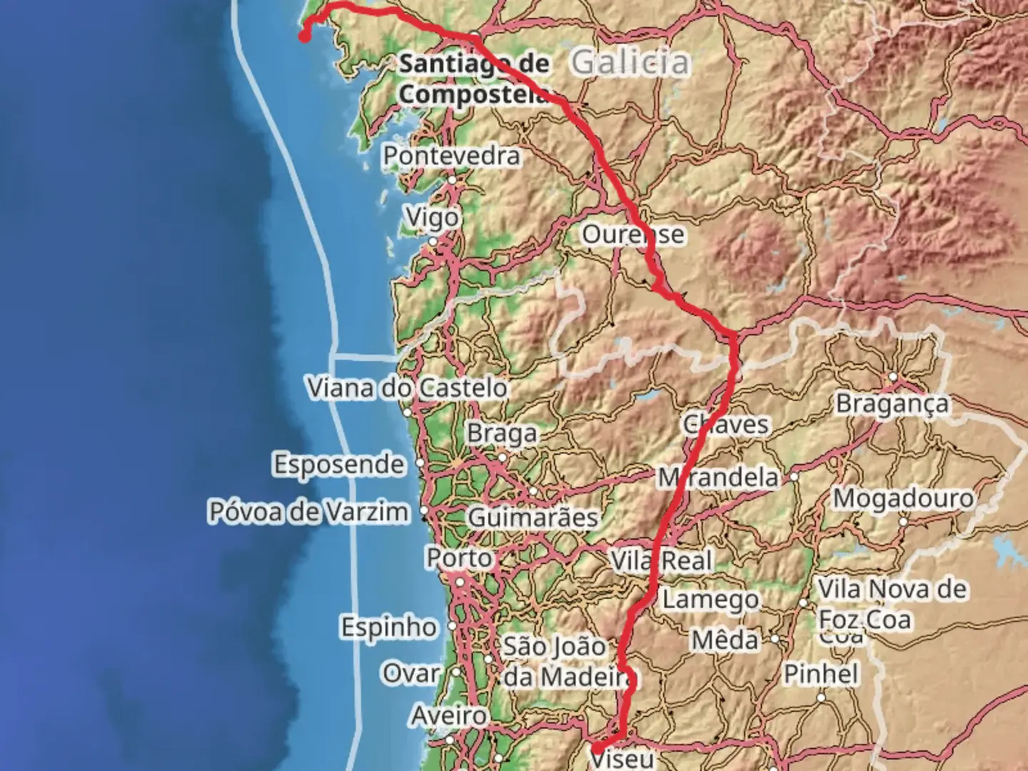 An image depicting the trail Camino Portugues do Interior and its surrounding area.