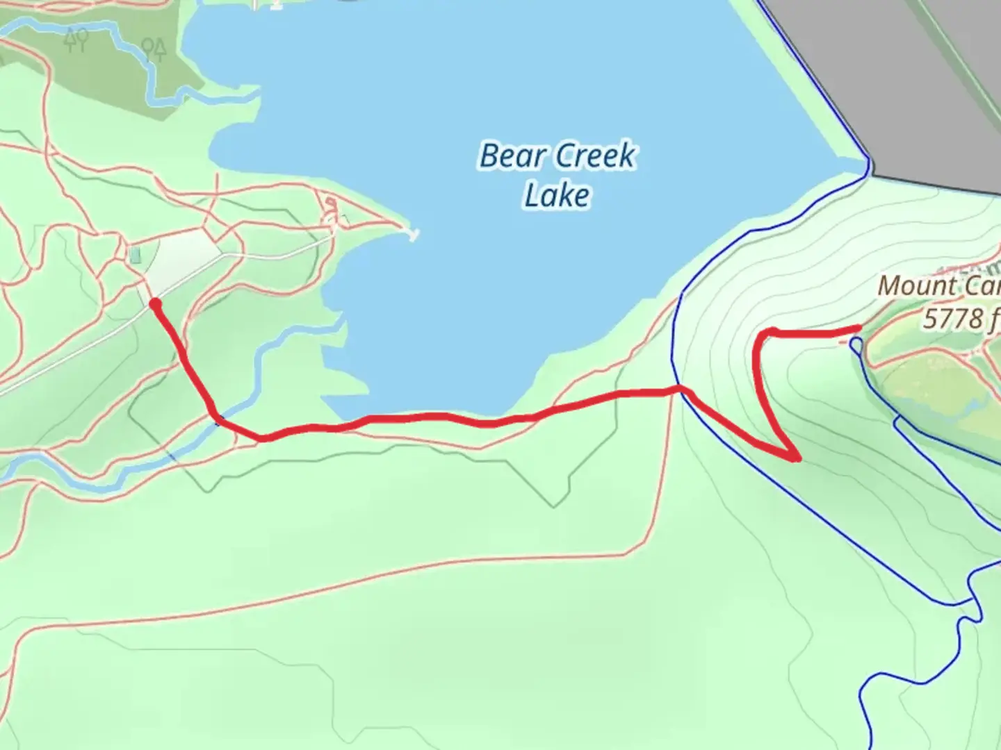An image depicting the trail Mount Carbon Trail - Bear Creek Lake and its surrounding area.