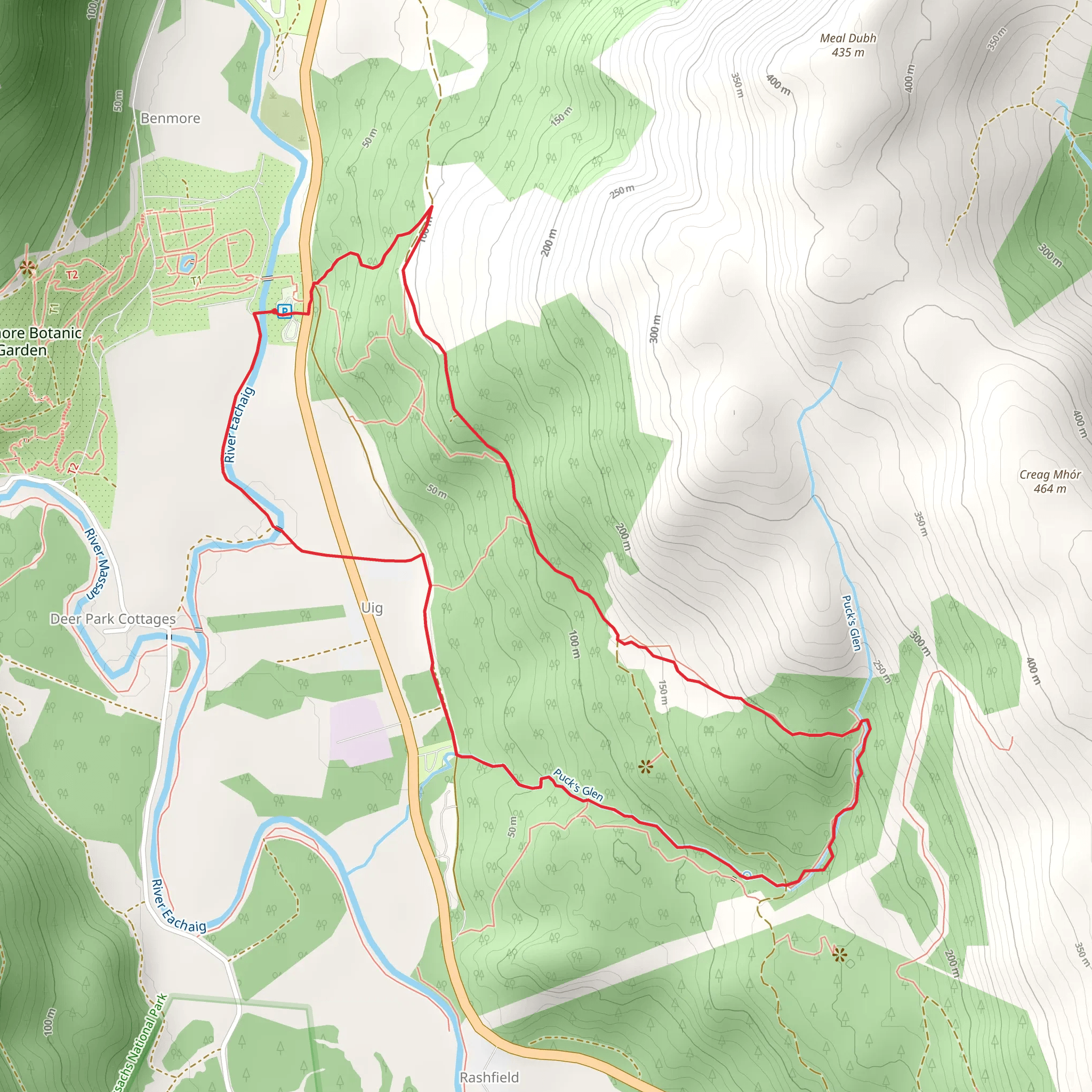 Puck's Glen Loop From Benmore mobile static map