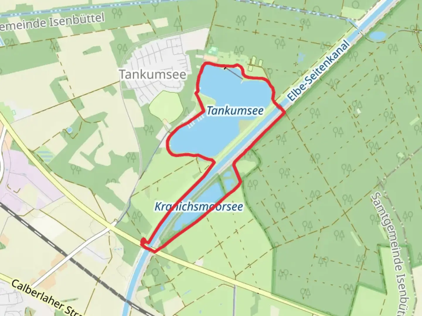 An image depicting the trail Kranichsmoorsee and Tankumsee Loop and its surrounding area.