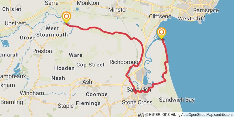 Southampton to Sandwich Walk stage 20 Map
