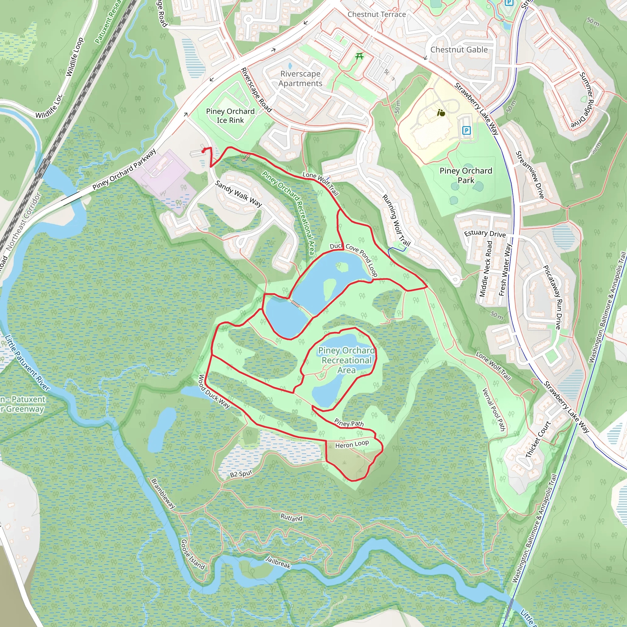 Duck Cove Pond, Fox Den and Piney Path Loop mobile static map