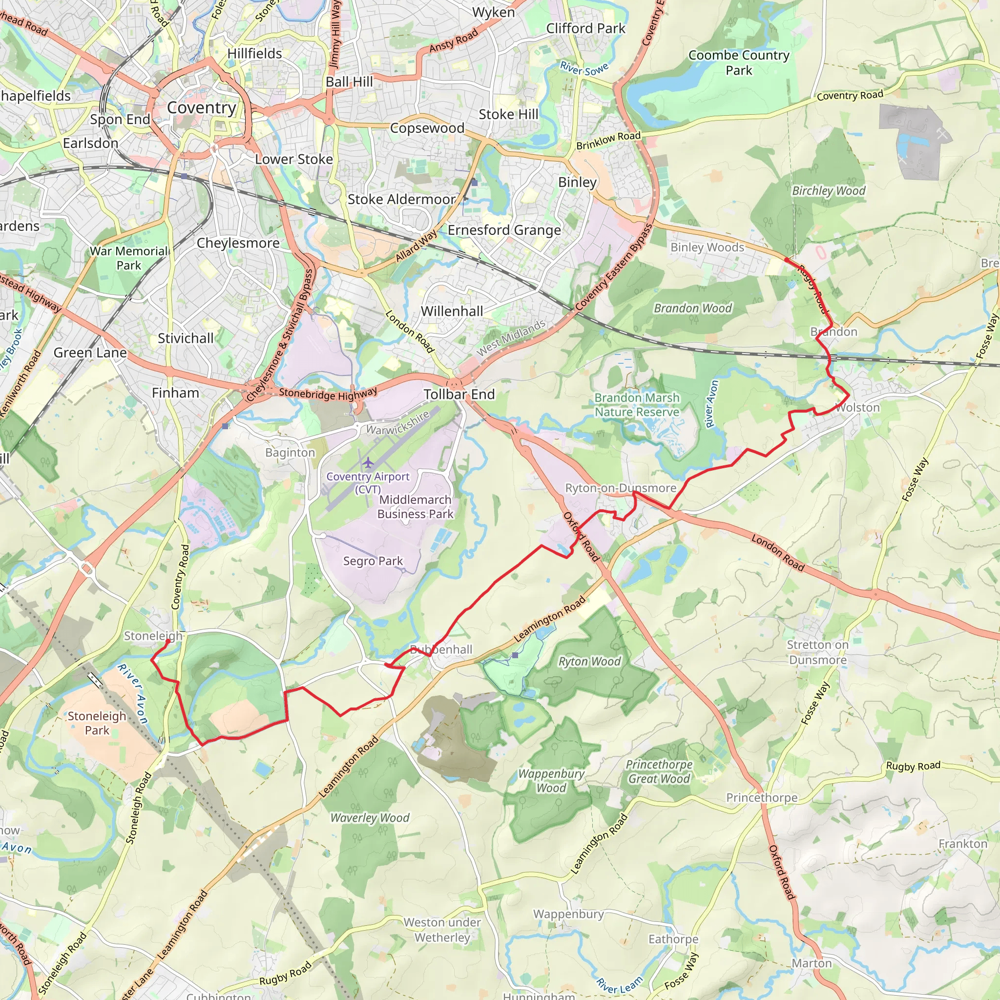 Binley Woods to Stoneleigh Walk mobile static map