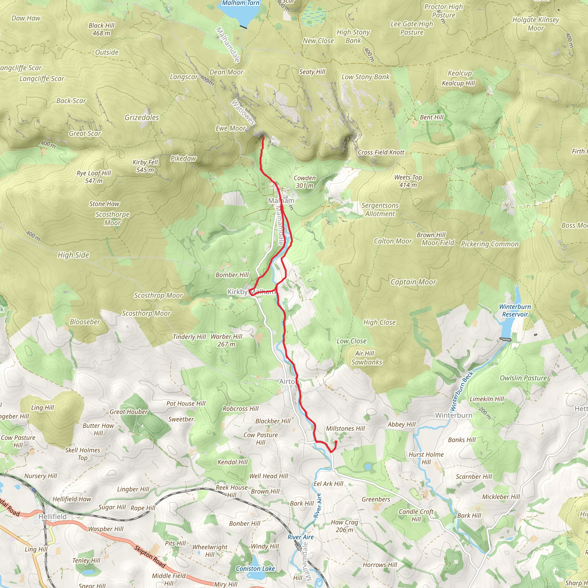 Kirk Gill, River Aire and Malham Cove via Pennine Way mobile static map