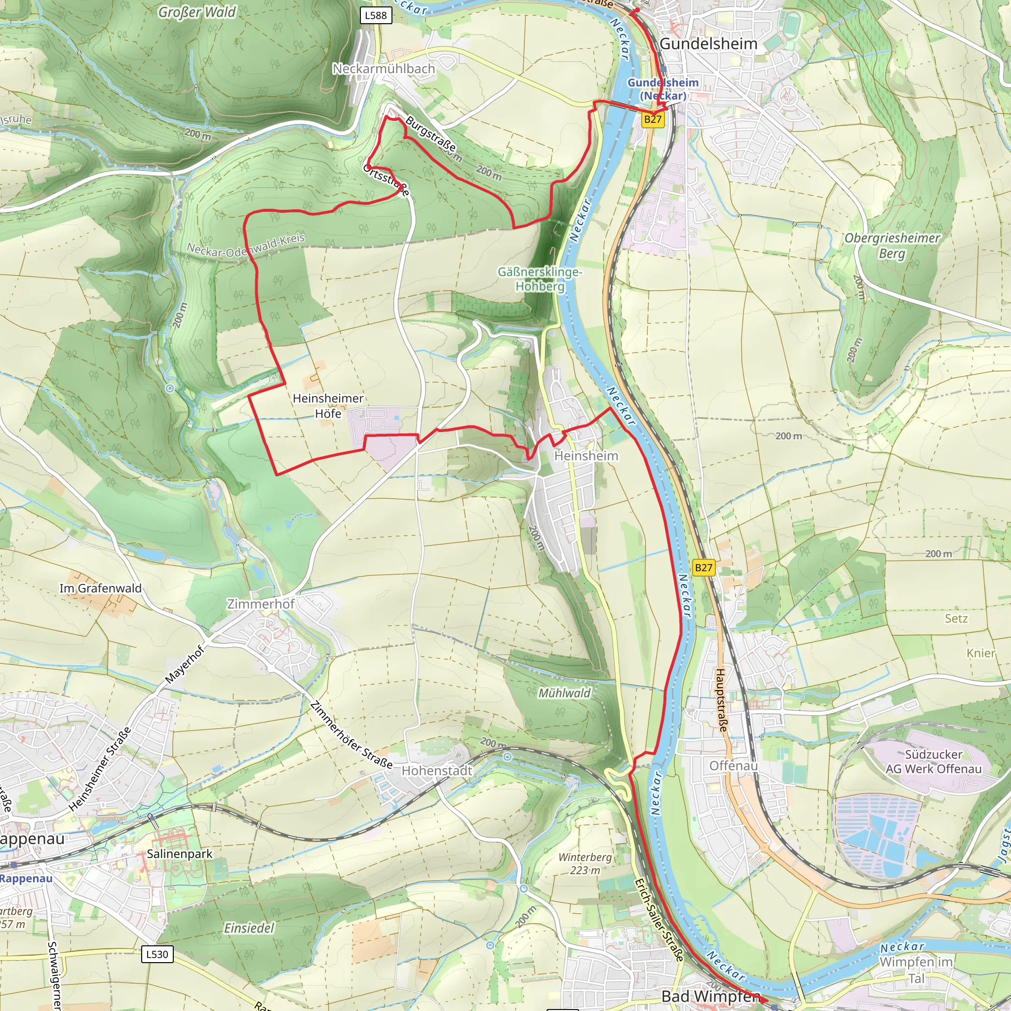 Gundelsheim to Bad Wimpfen via Neckarsteig mobile static map
