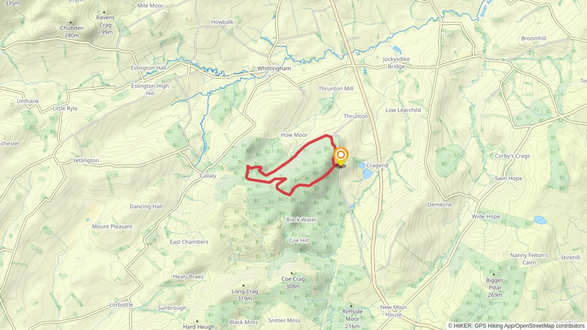 An image depicting the trail Thrunton Wood and its surrounding area.