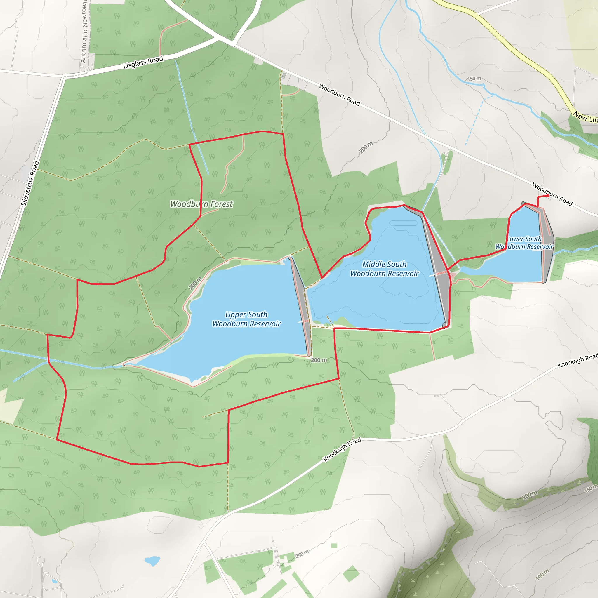 Woodburn Forest and Reservoirs Loop mobile static map