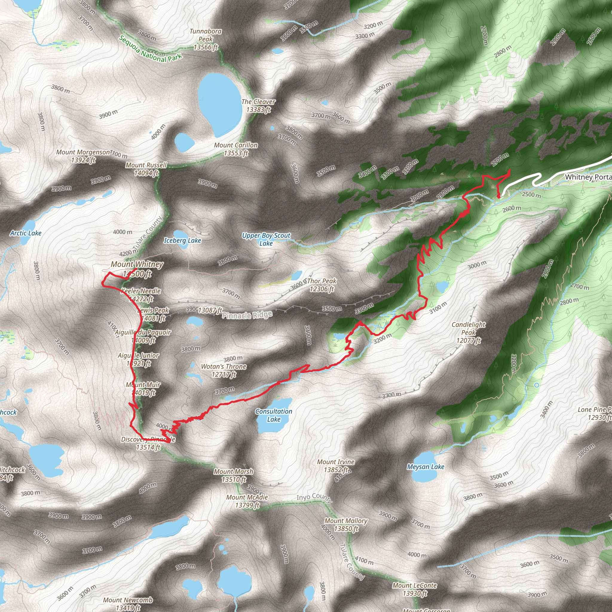 Mount Whitney via Lone Pine Creek mobile static map