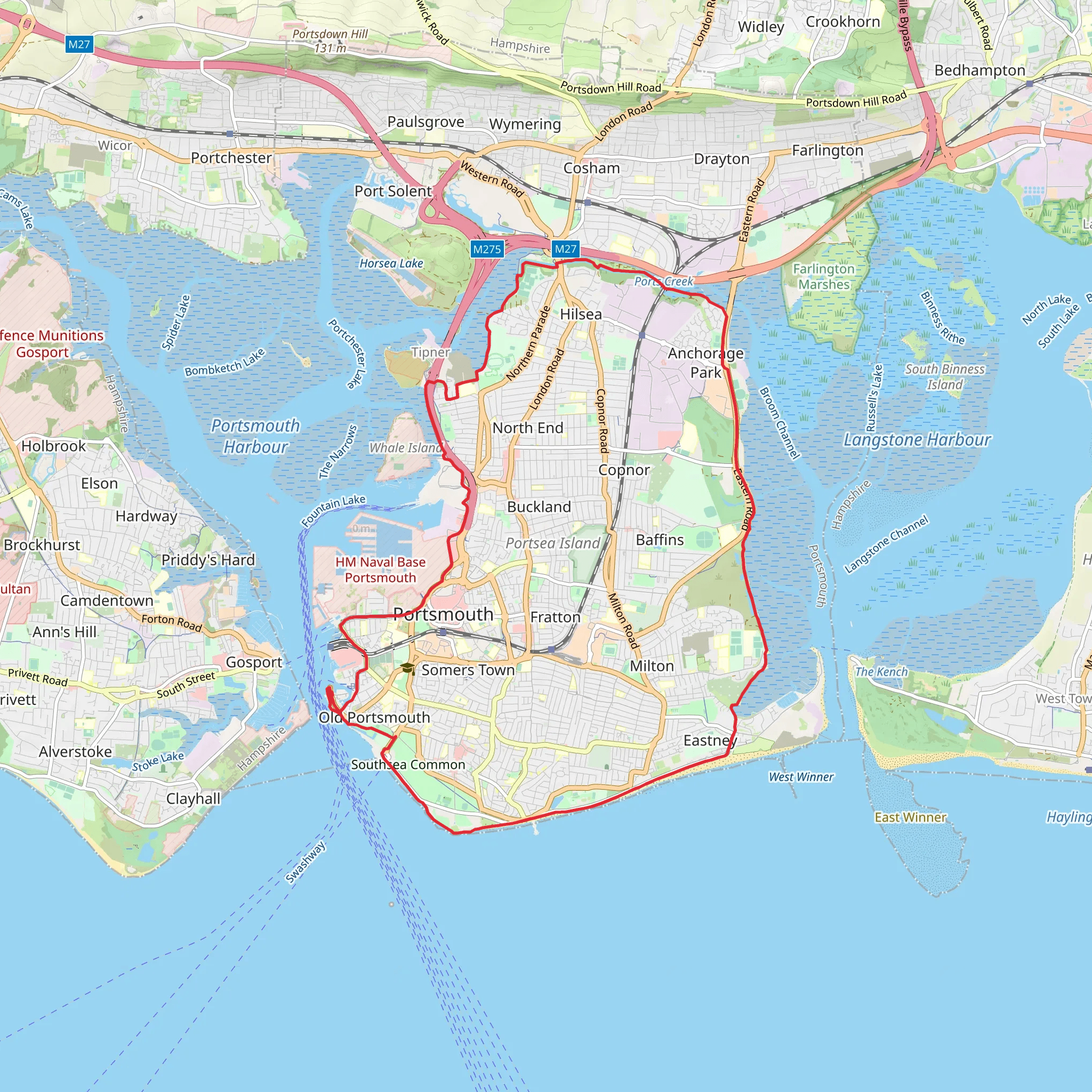 Portsea Island Circular Walk - Porsmouth mobile static map