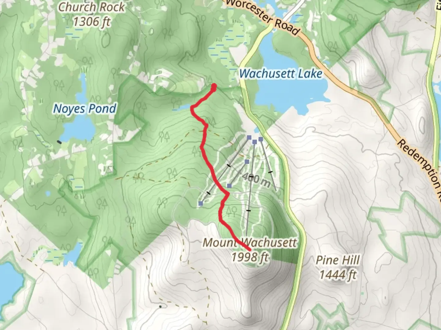 An image depicting the trail Mount Wachusett Trail and its surrounding area.