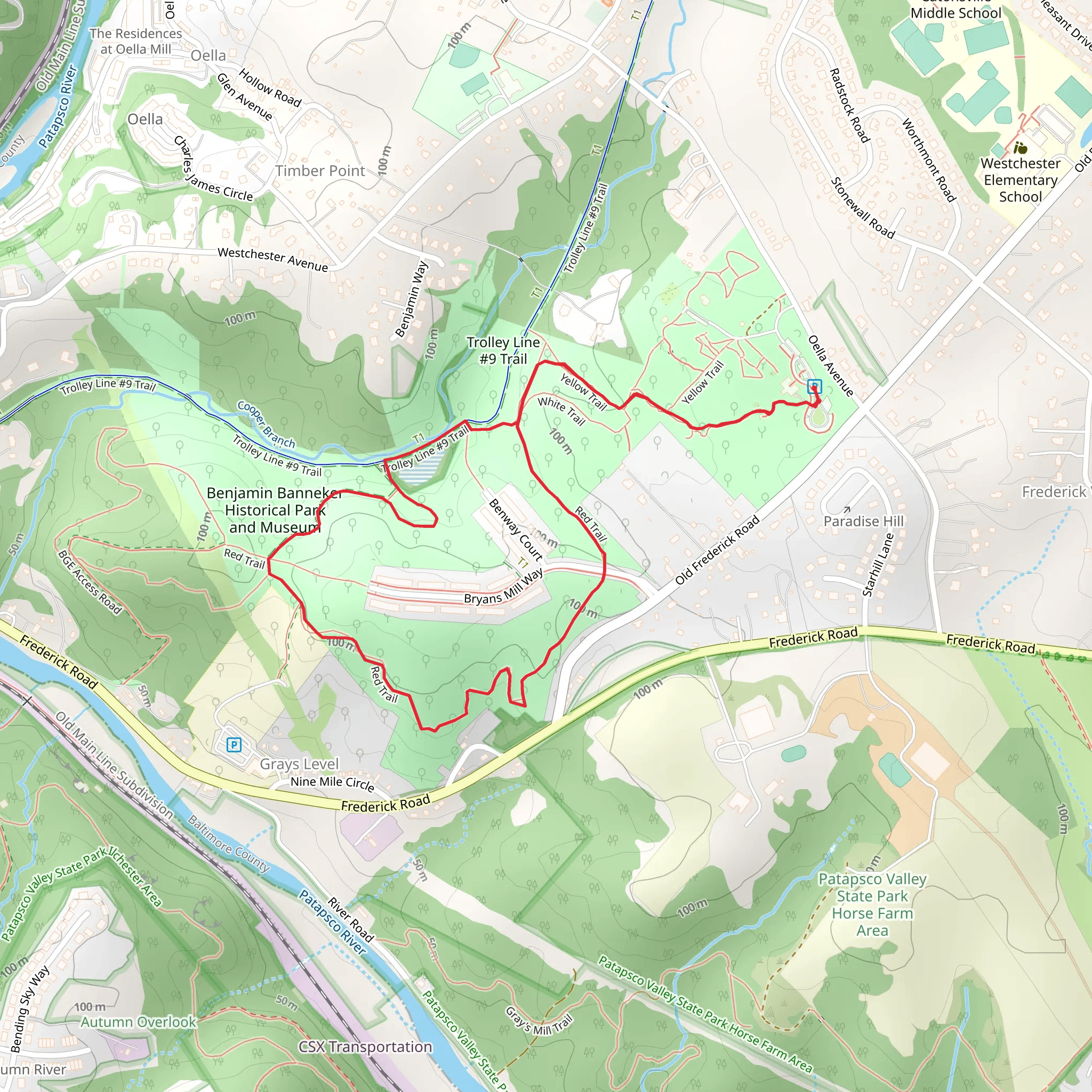 Bed and Banneker Park Loop Trail mobile static map