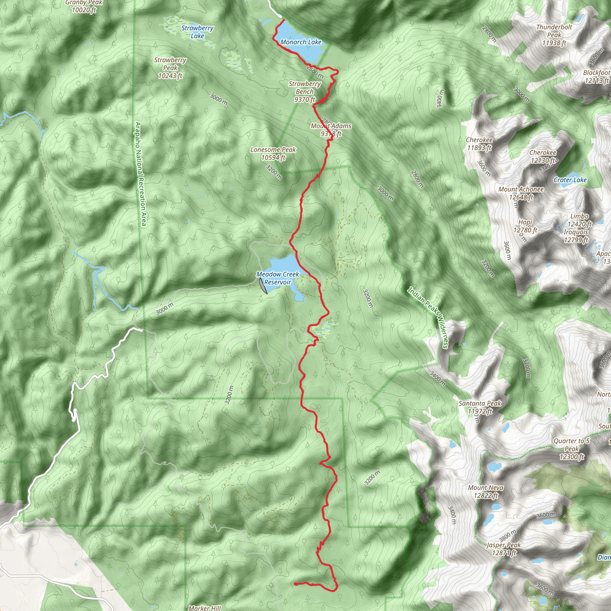 Meadow Creek Reservoir and Monarch Lake via CDT mobile static map