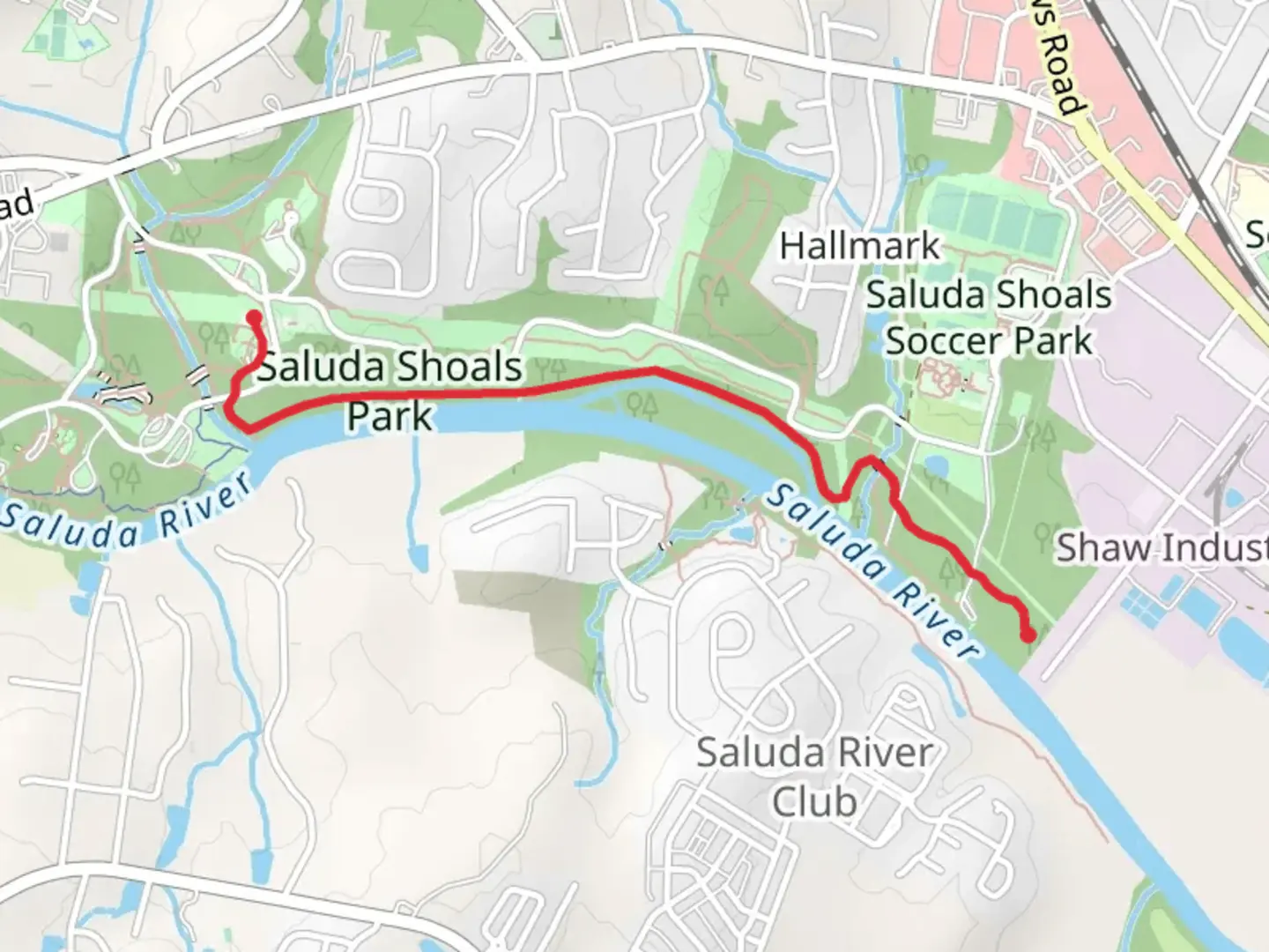 An image depicting the trail Saluda River - Saluda Shoals Park and its surrounding area.