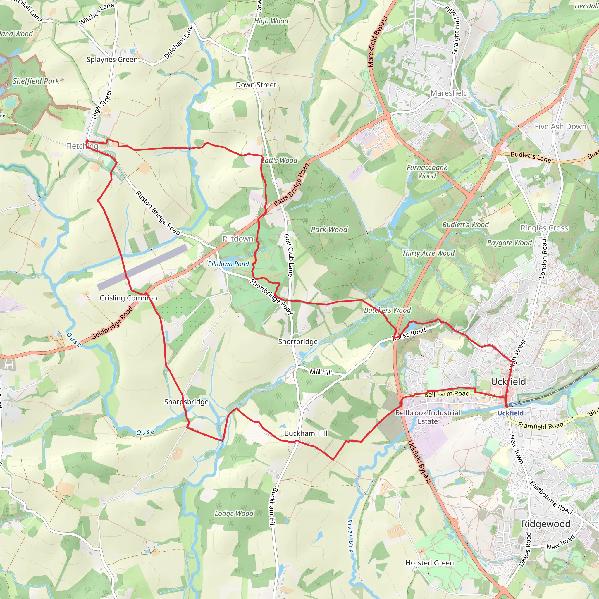 Uckfield to Fletching Loop mobile static map