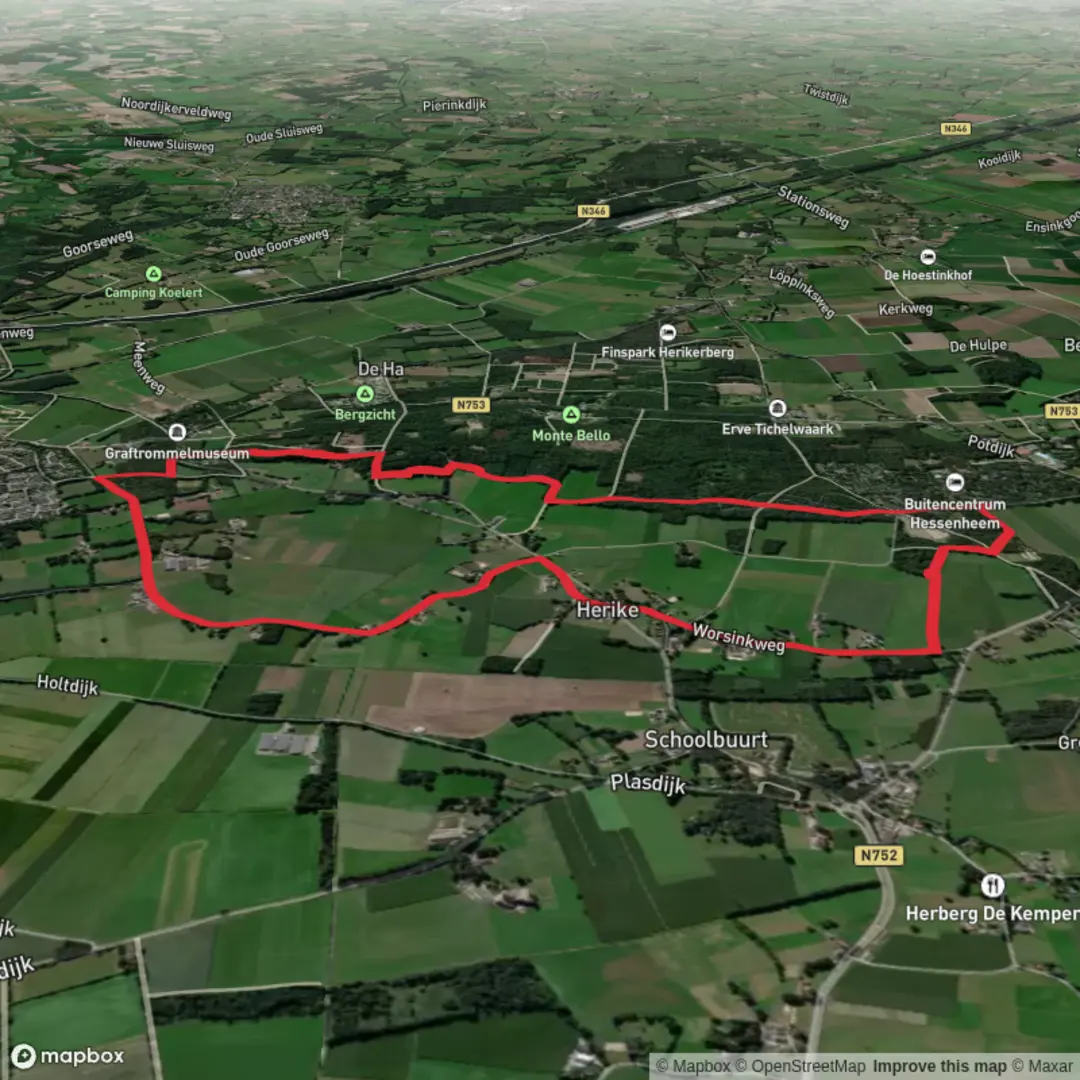 An image depicting the trail Ommetje and Stoevelaars Weg Loop and its surrounding area.