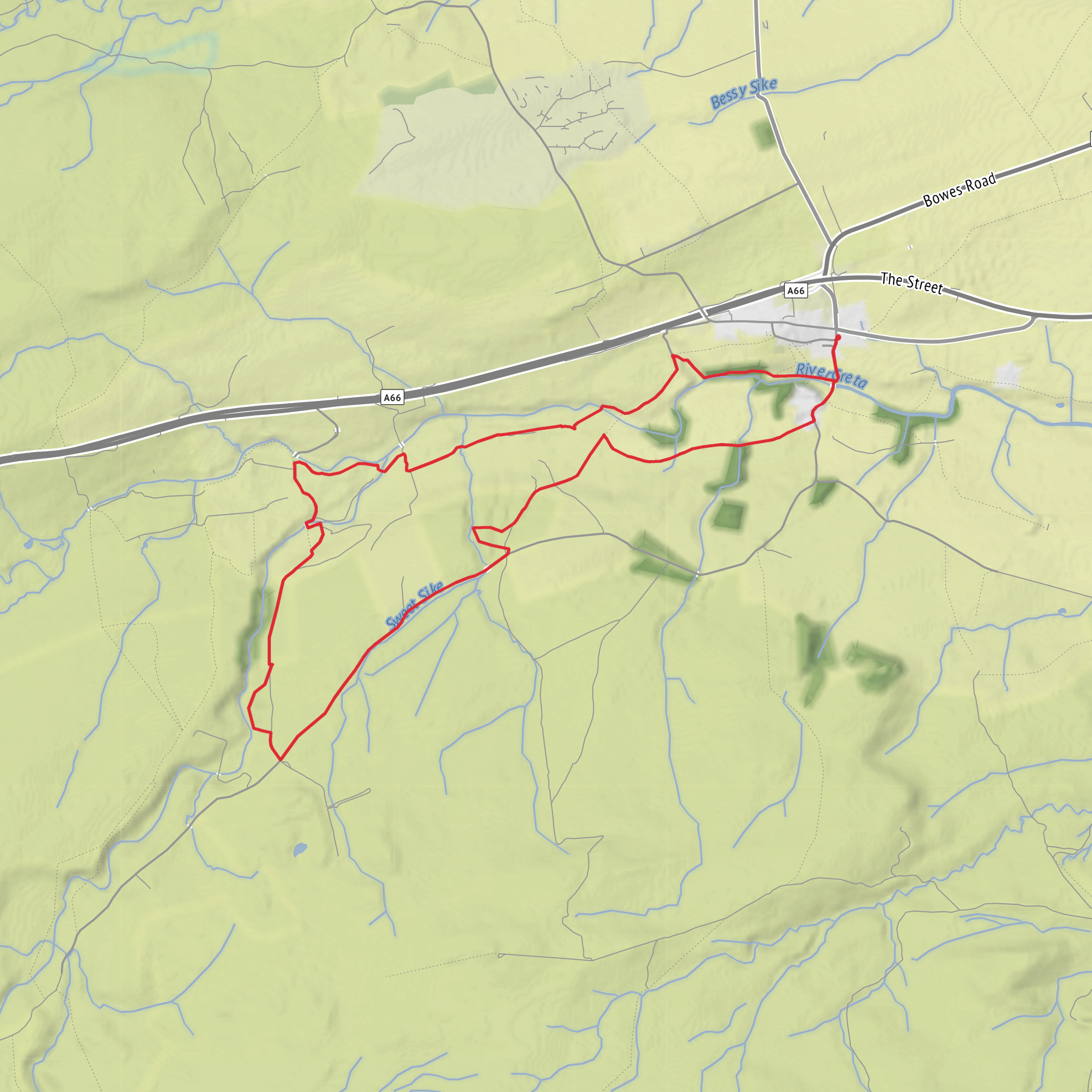 Bowes Waterfall Walk – Mill Force, Sleightholme Beck and Huggill Force mobile static map