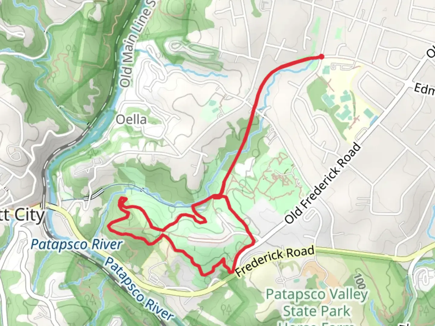 An image depicting the trail Trolley Line and Red Loop Trail and its surrounding area.