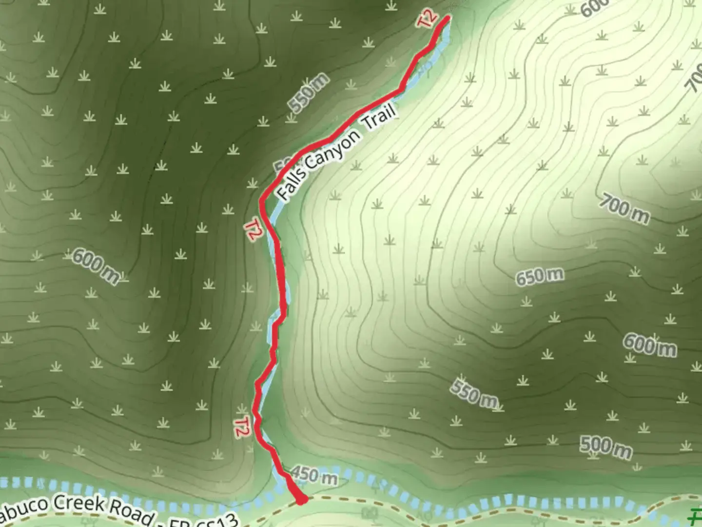 An image depicting the trail Falls Canyon Trail and its surrounding area.