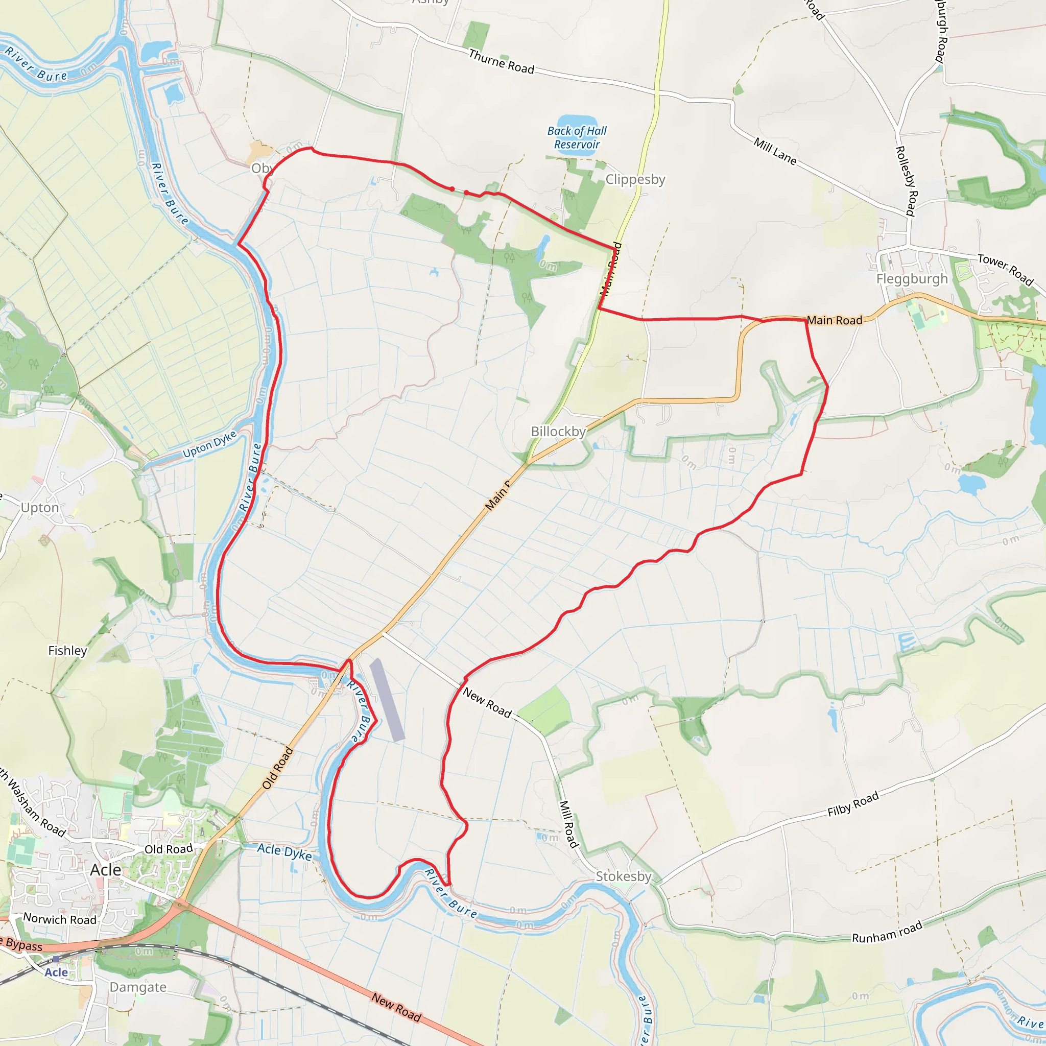 Muck Fleet and River Bure from near Oby mobile static map