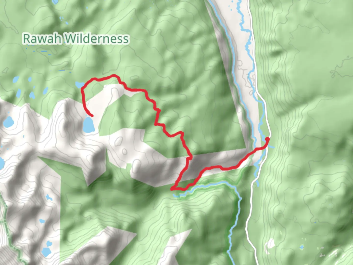 An image depicting the trail Camp Lake and Upper Camp Lake and its surrounding area.