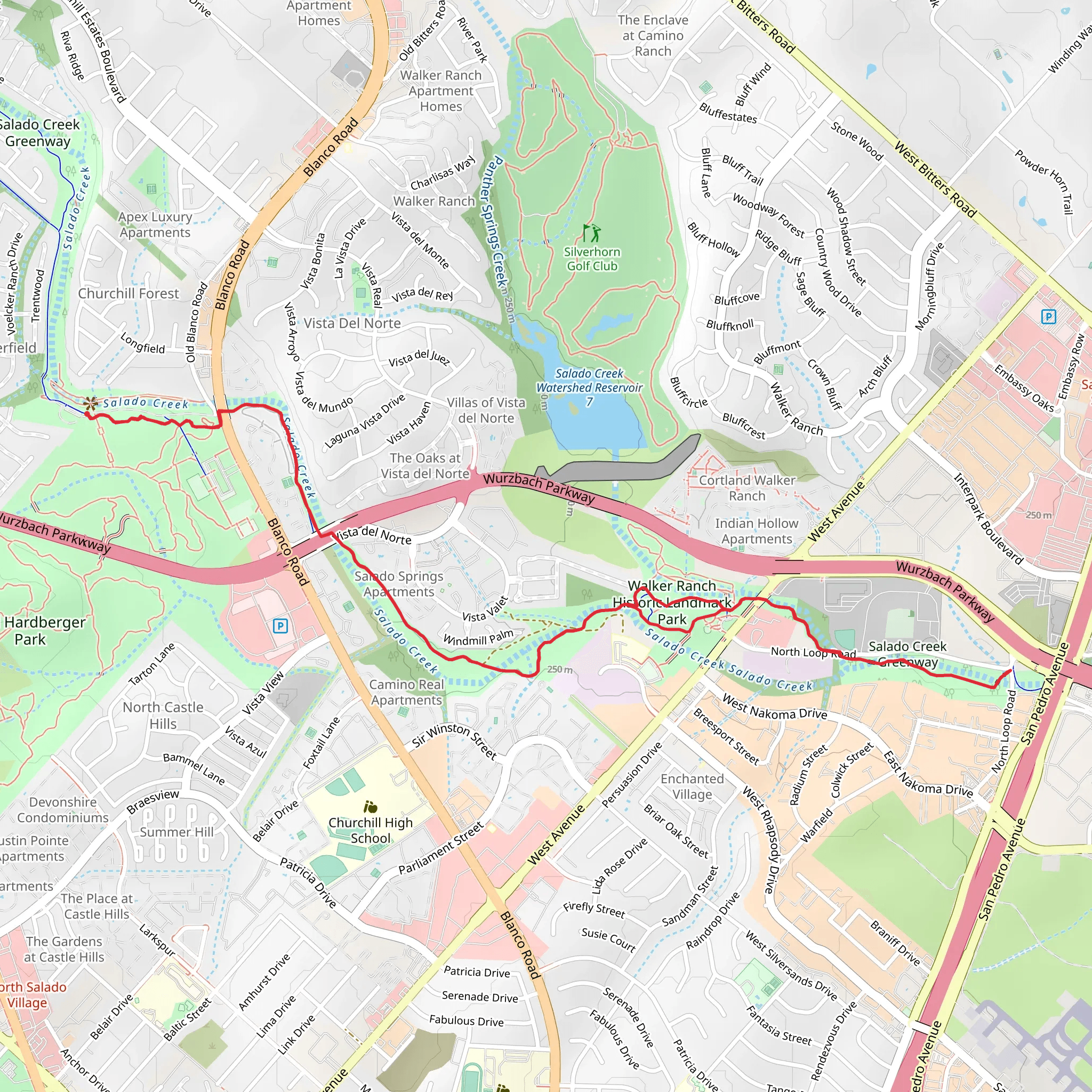 Salado Creek Greenway Trail Out and Back mobile static map
