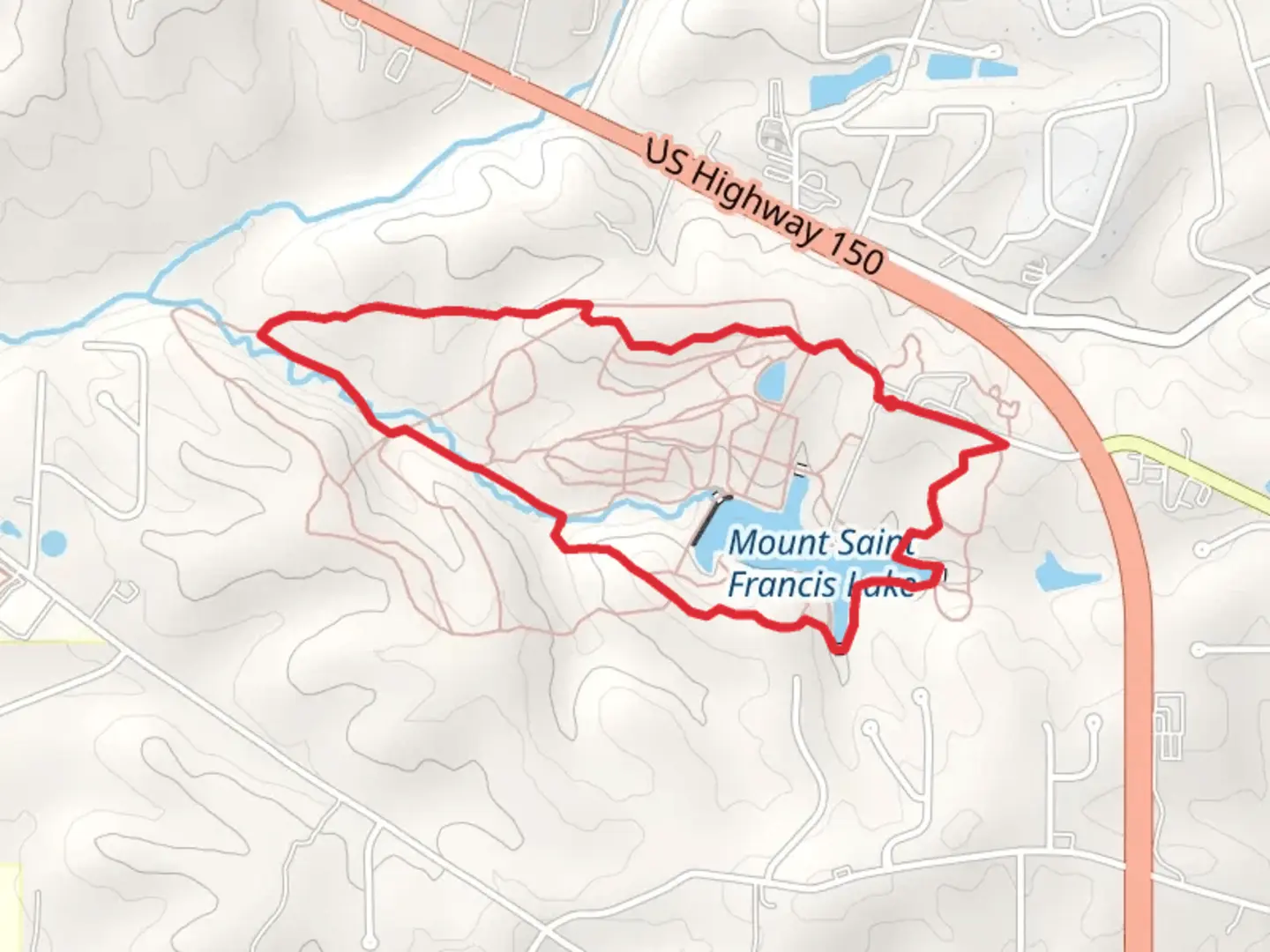 An image depicting the trail Mount Saint Francis Lake Loop and its surrounding area.