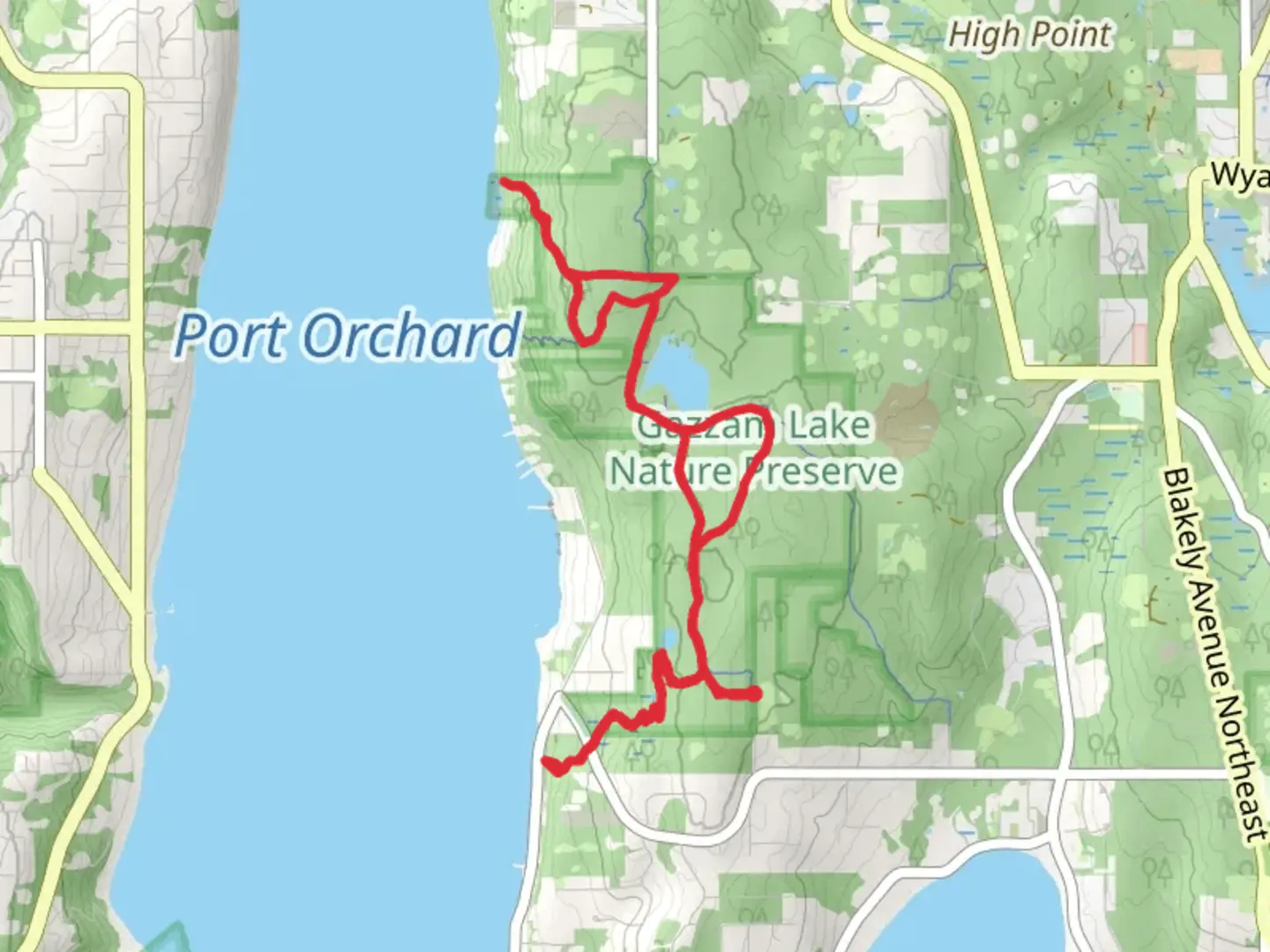 An image depicting the trail Veterane Trail and Westwood Shore Trail and its surrounding area.
