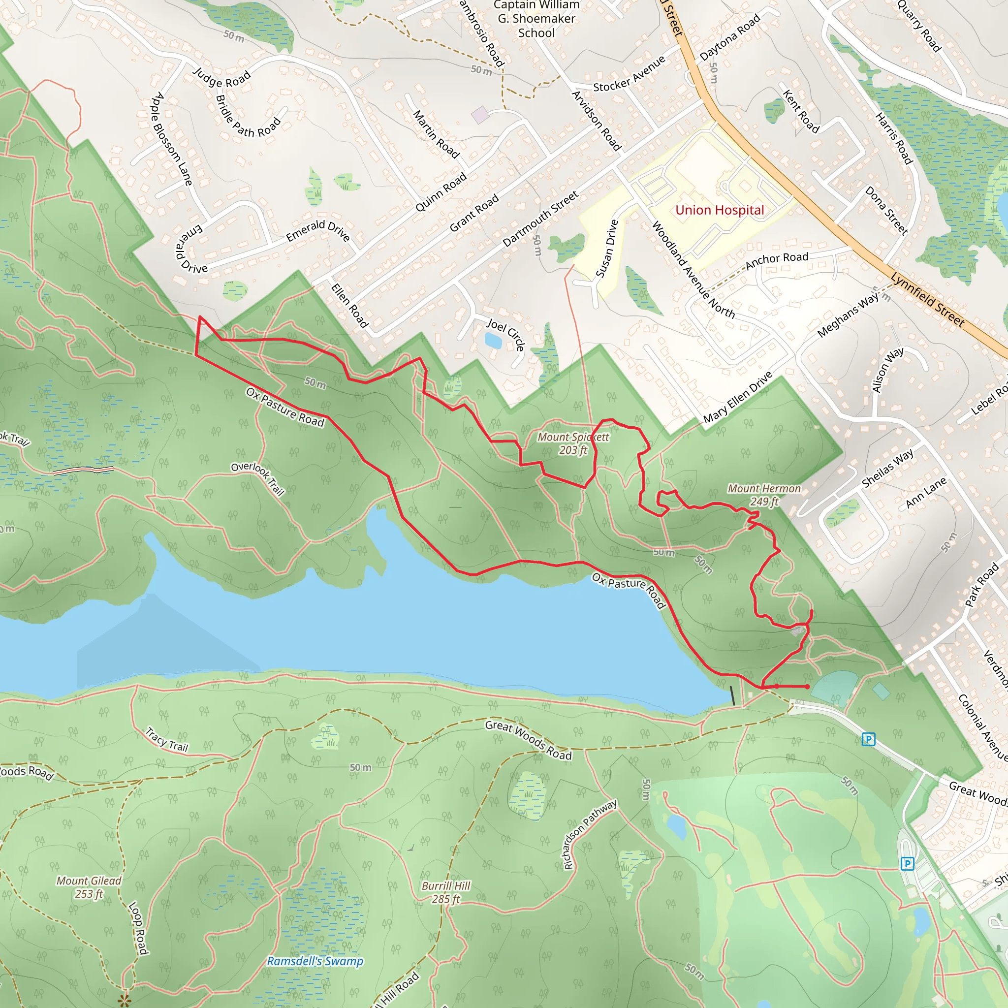 Mount Hermon and Mount Spickett Loop via Ox Pasture Road mobile static map