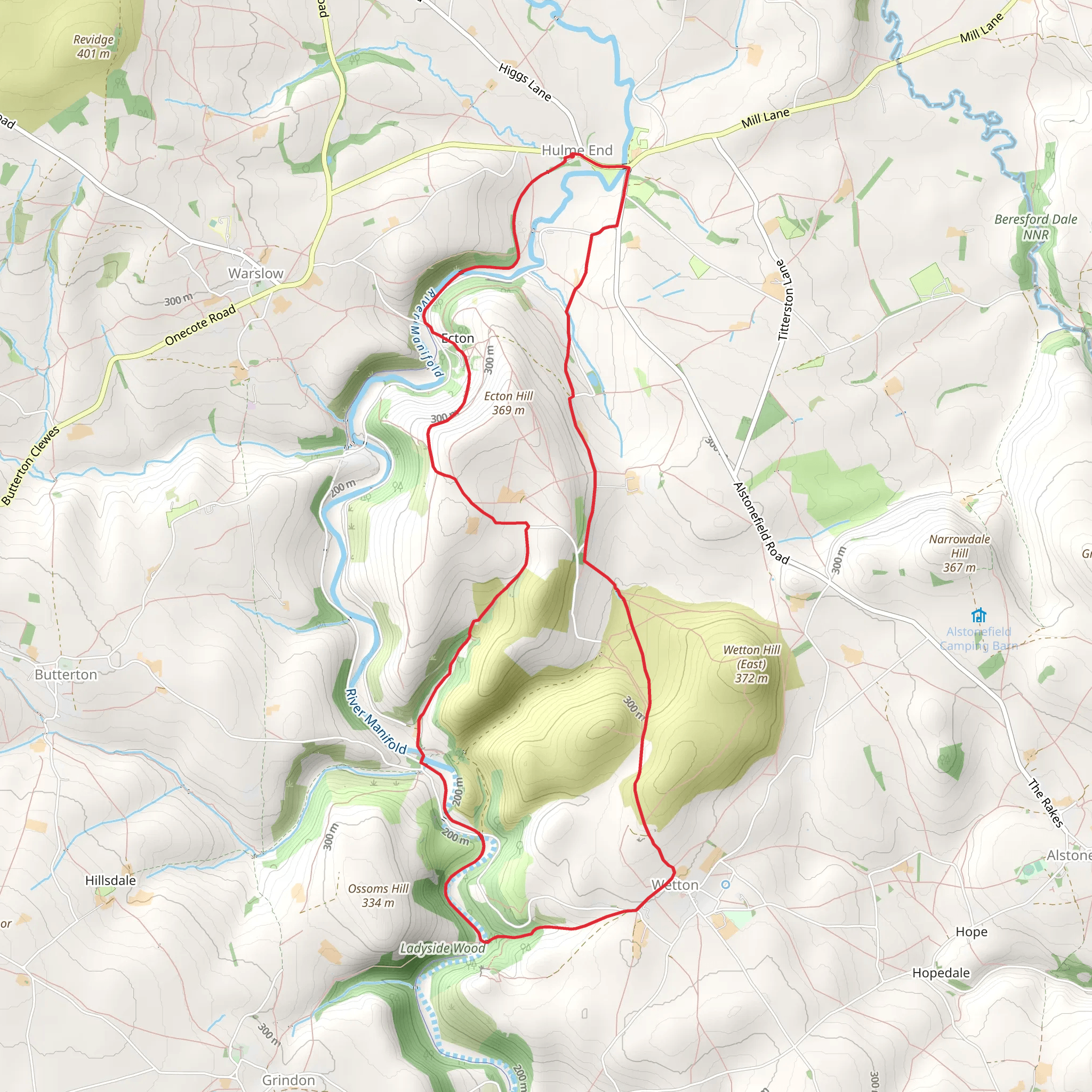 Wetton Mill and Thor's Cave from Hulme End mobile static map
