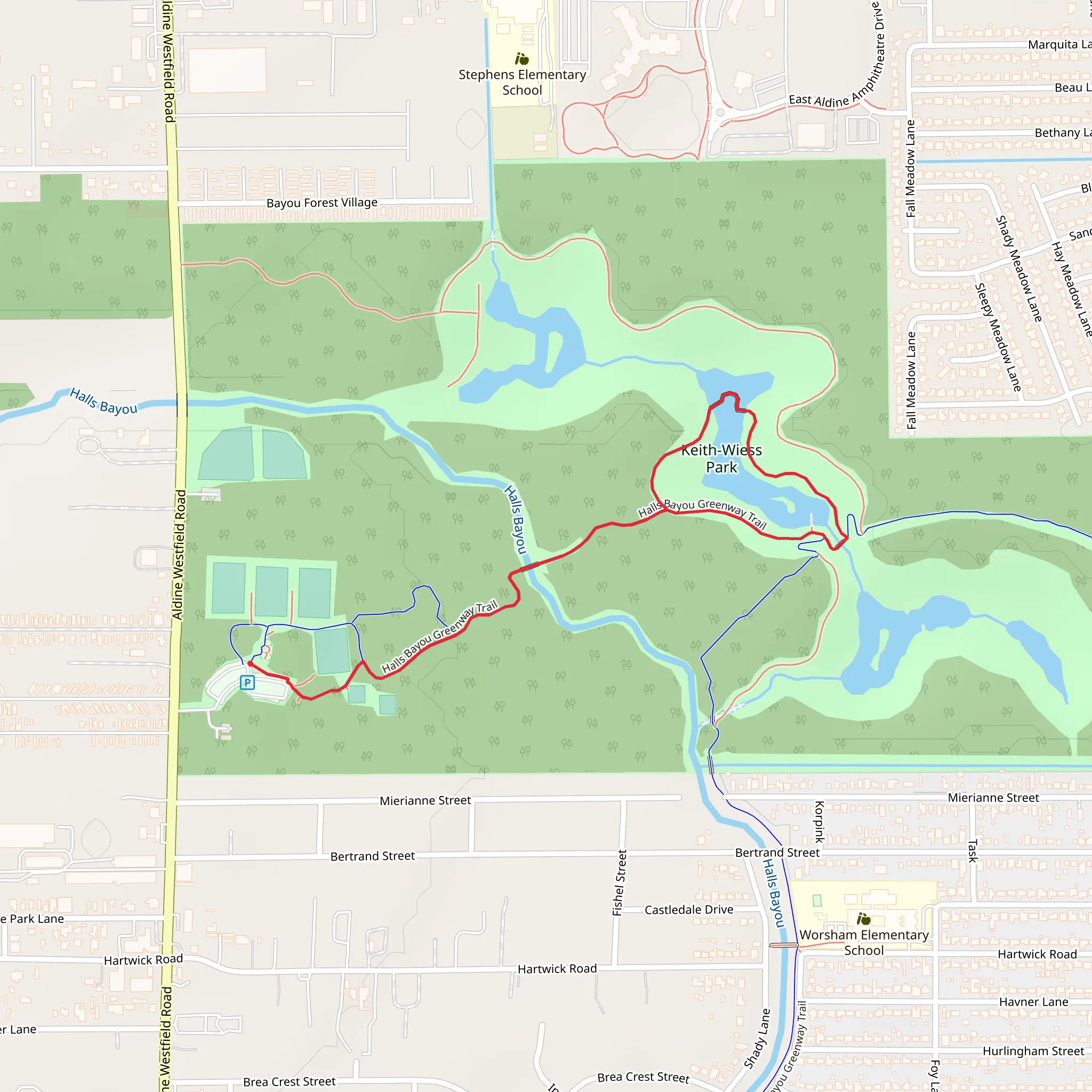 Keith-Wiess Park Loop via Halls Bayou Greenway Trail mobile static map