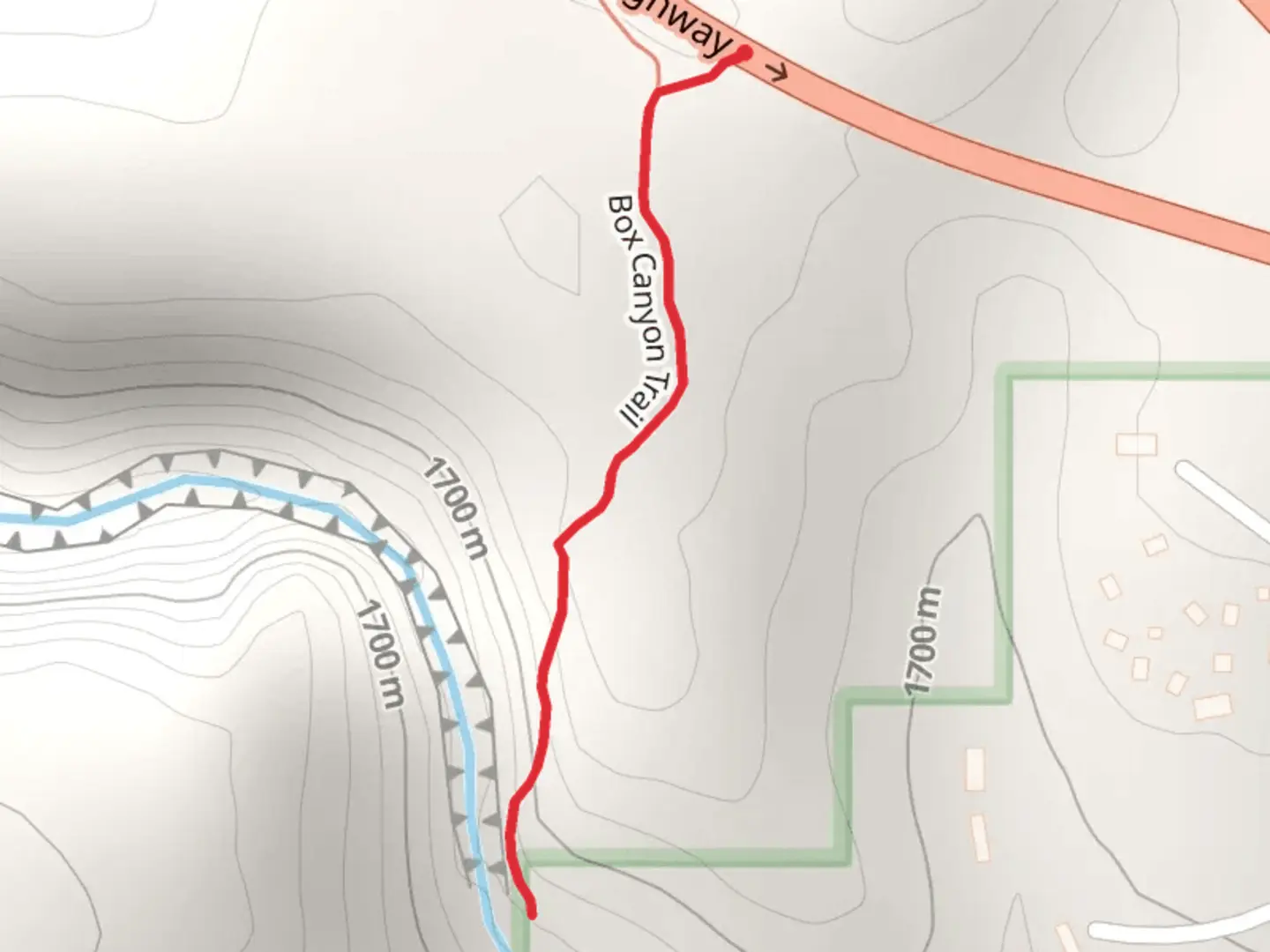 An image depicting the trail Box Canyon Trail and its surrounding area.