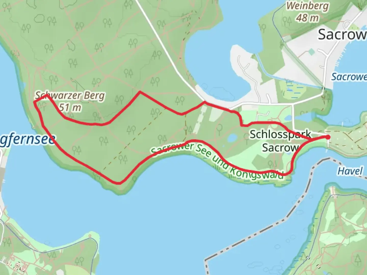 An image depicting the trail Riesterhorn via Krampnitz Sacrow and its surrounding area.