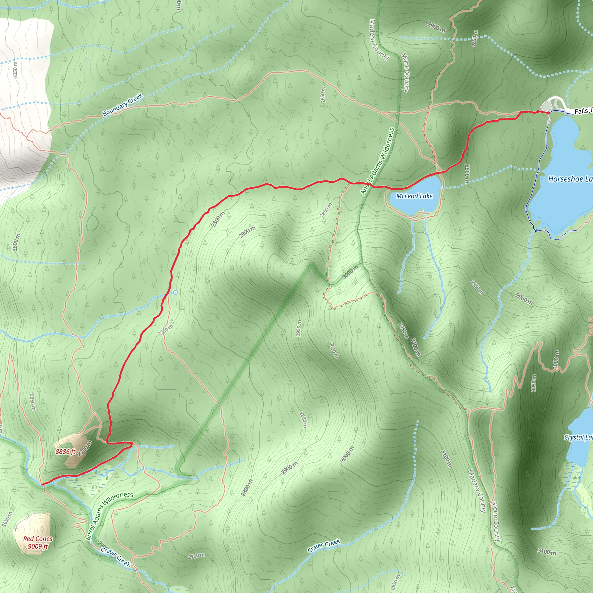 Red Cones Cutoff via Mammoth Pass Trail mobile static map