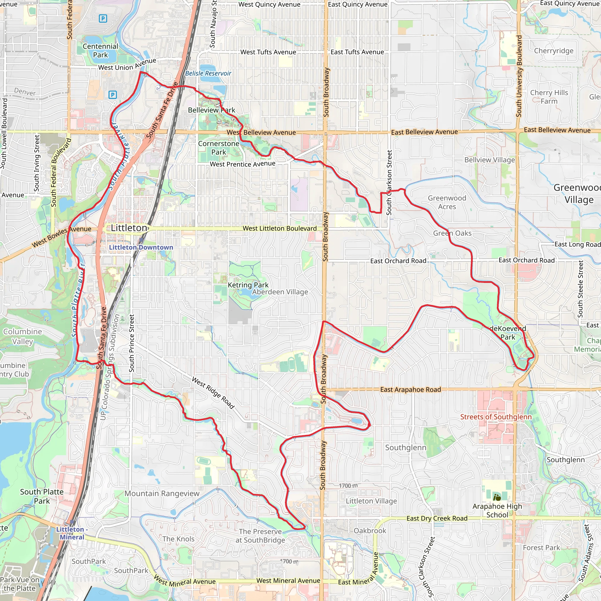 High Line Canal and Lee Gulch Trail Loop mobile static map