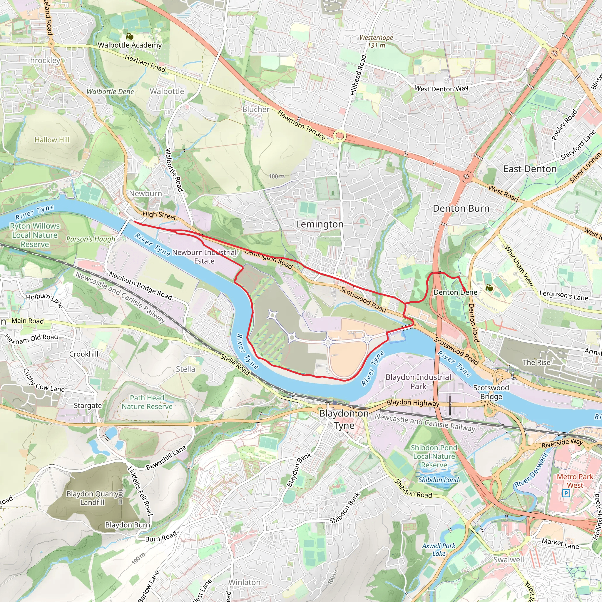 Denton Dene and River Tyne Walk mobile static map