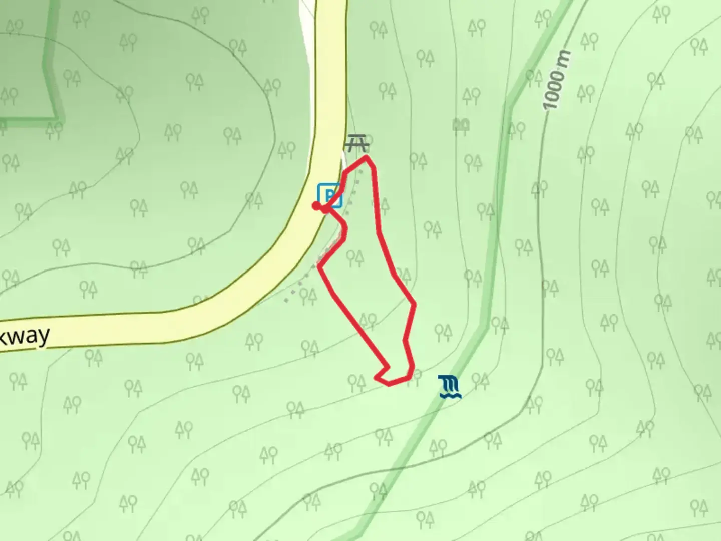 An image depicting the trail Blue Ridge Parkway Loop and its surrounding area.