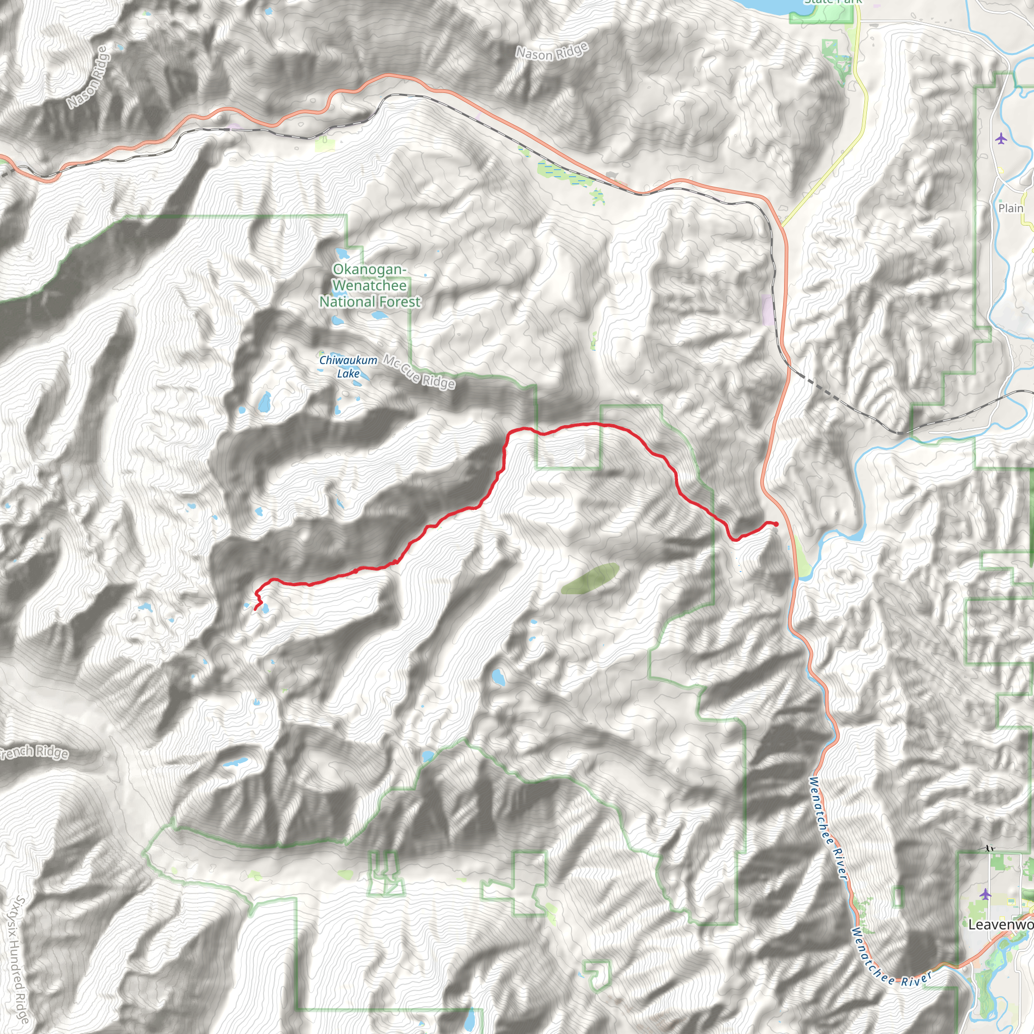 Chiwaukum Creek Trail to Lake Brigham and Lake Flora mobile static map