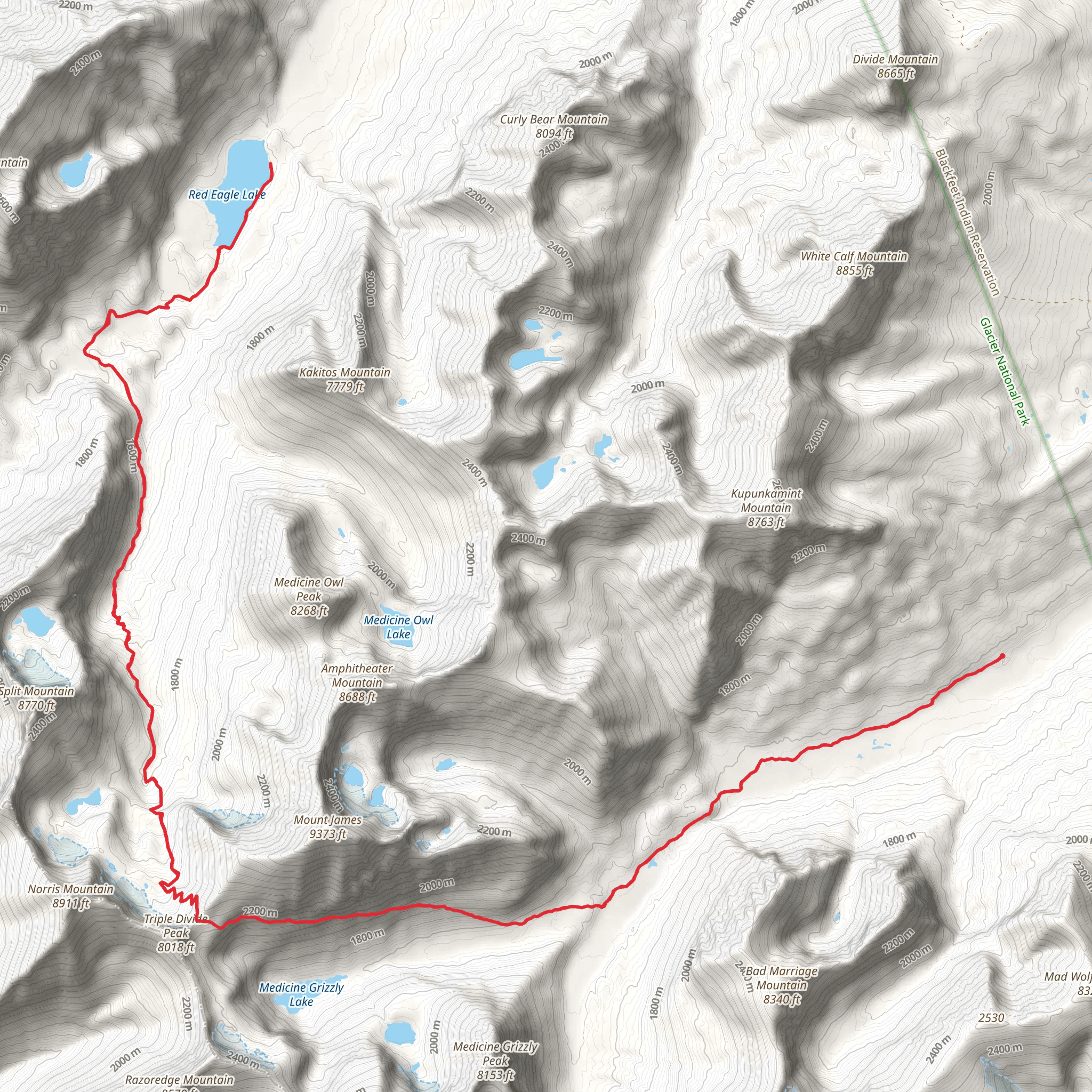 Red Eagle Lake via Pitamakan Pass mobile static map