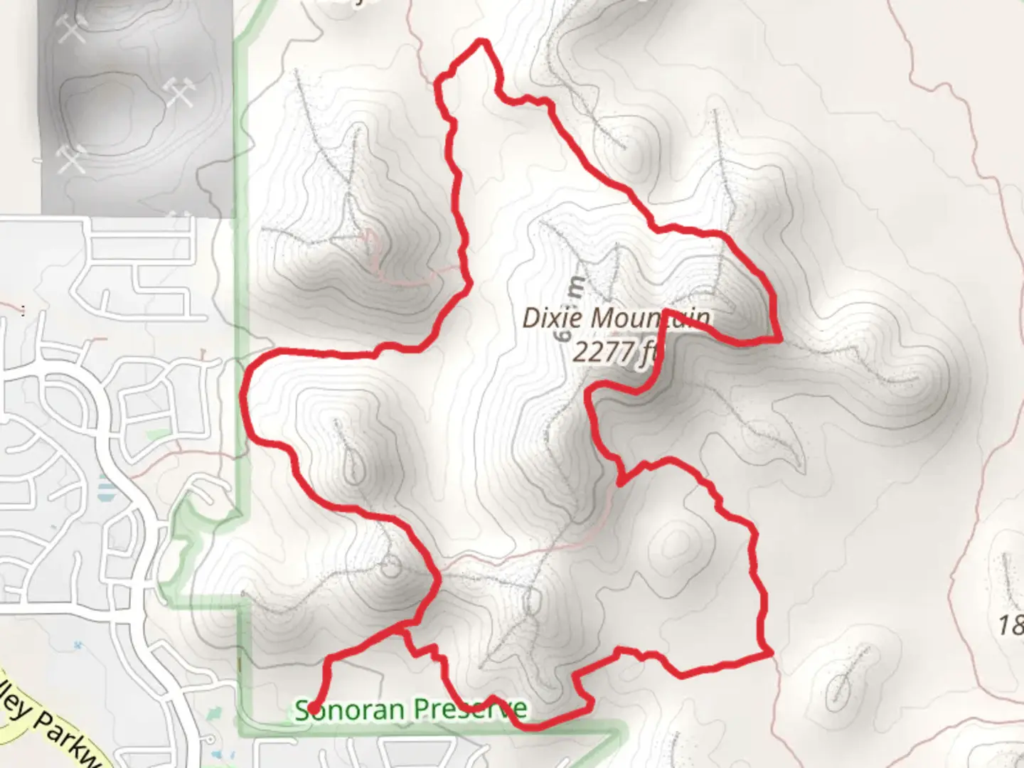 An image depicting the trail Desert Tortoise, Dixie Mountain and Hawk's Nest Loop Trail and its surrounding area.