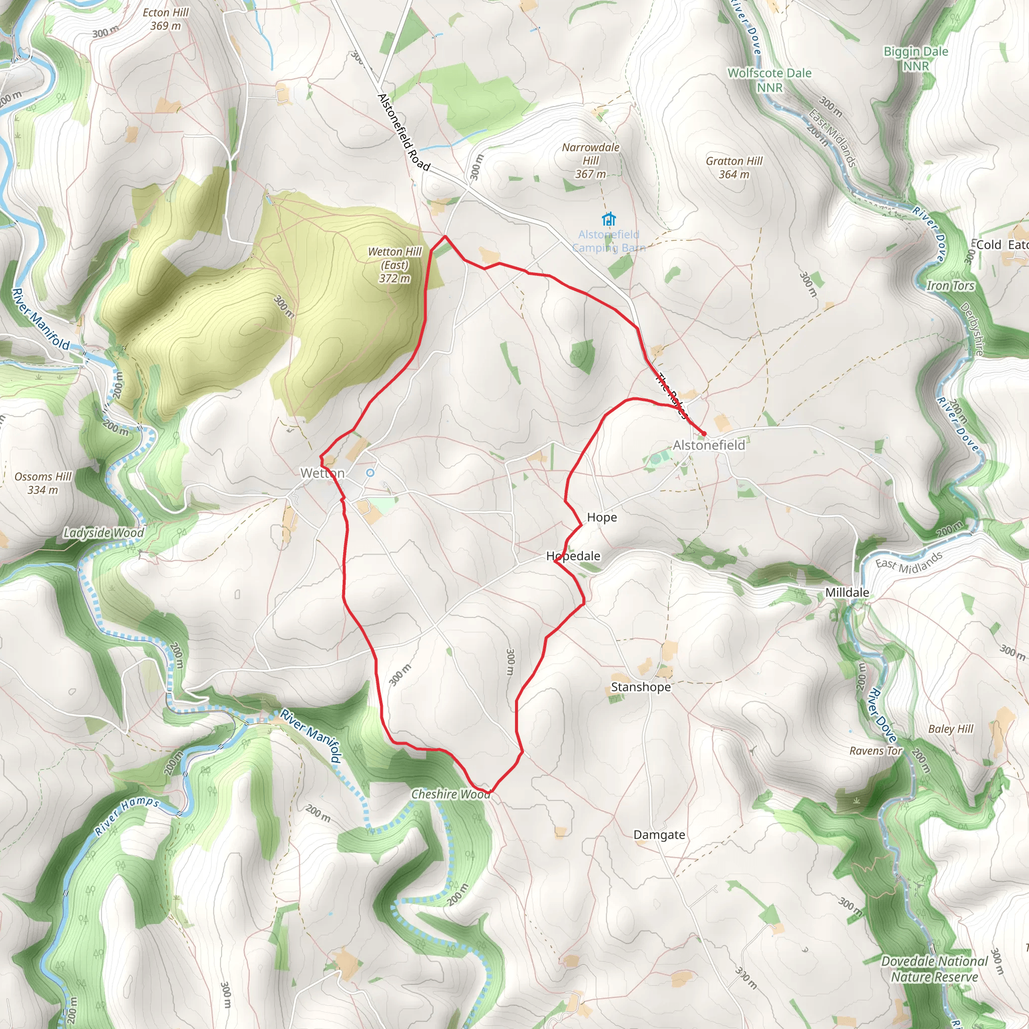 Alstonefield to Wetton Loop mobile static map