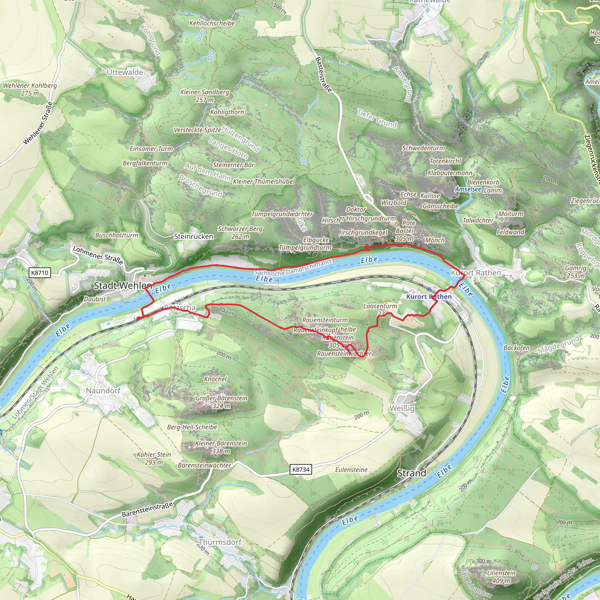 Rauenstein, Gruenbach and Elbe Loop via Malerweg mobile static map