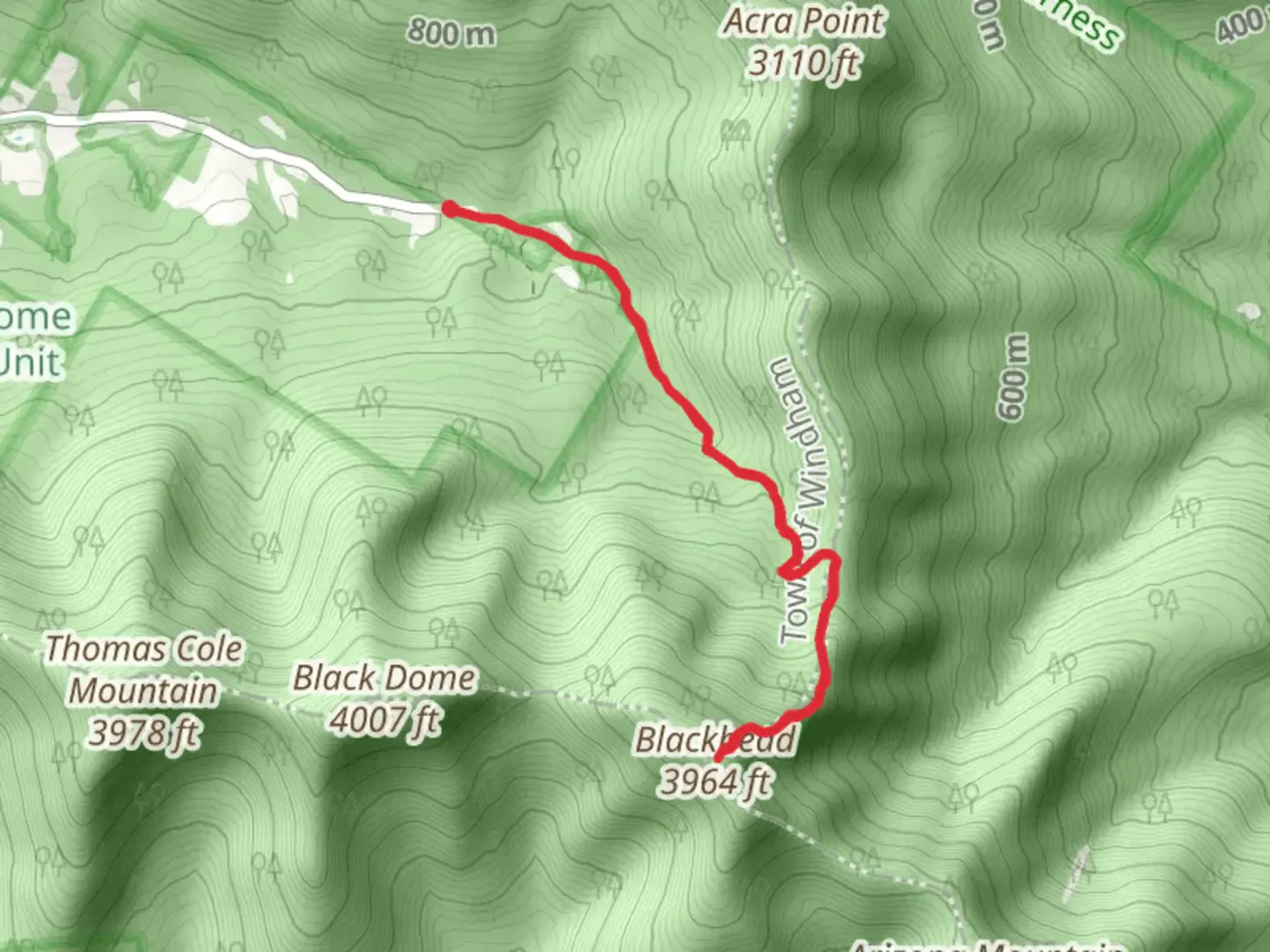 An image depicting the trail Blackhead via Batavia Kill Trail and its surrounding area.