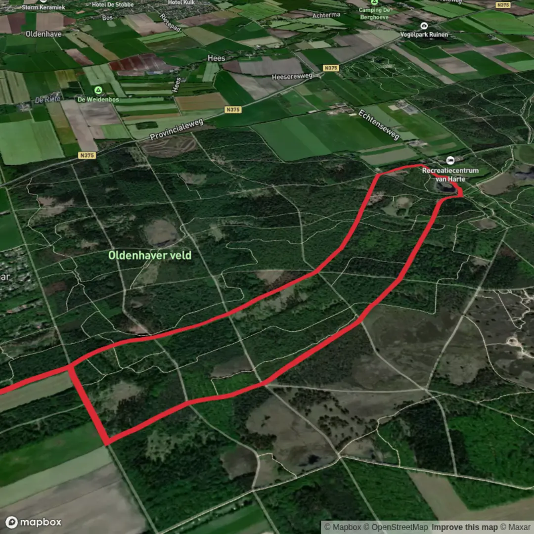 An image depicting the trail Roswachterij Ruinen via Rondwandeling Blauw and its surrounding area.