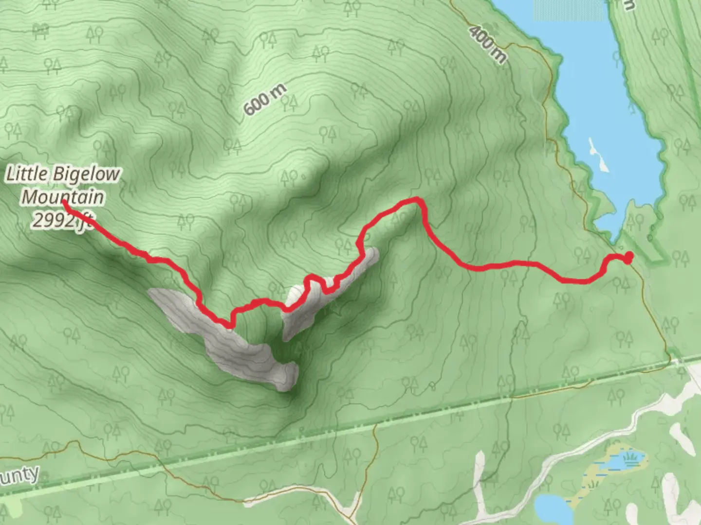 An image depicting the trail Little Bigelow Mountain via Chase Brook and its surrounding area.