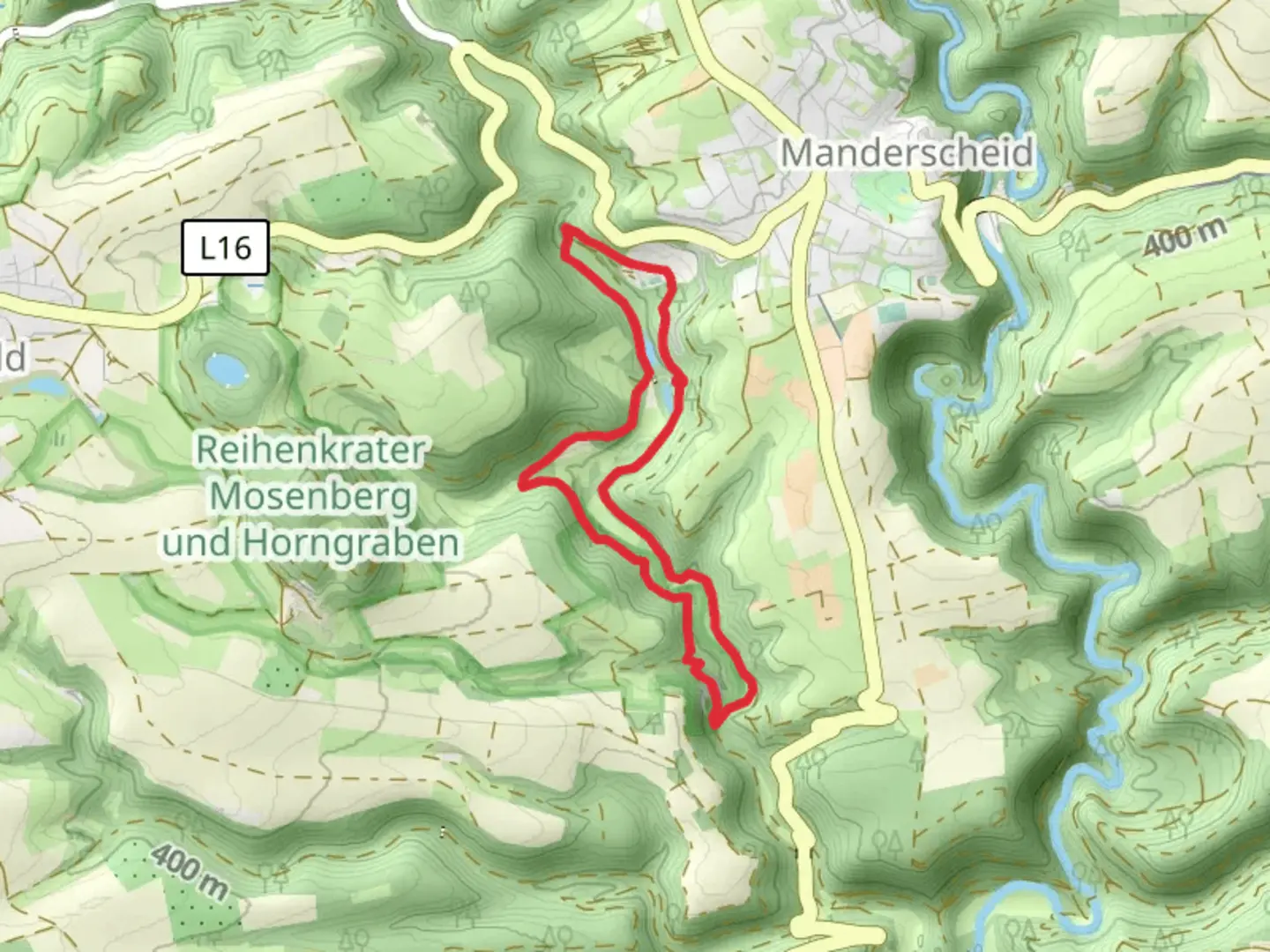 An image depicting the trail Marienhutte, Wolfsschlucht Horngraben and Eifelklinik Loop and its surrounding area.