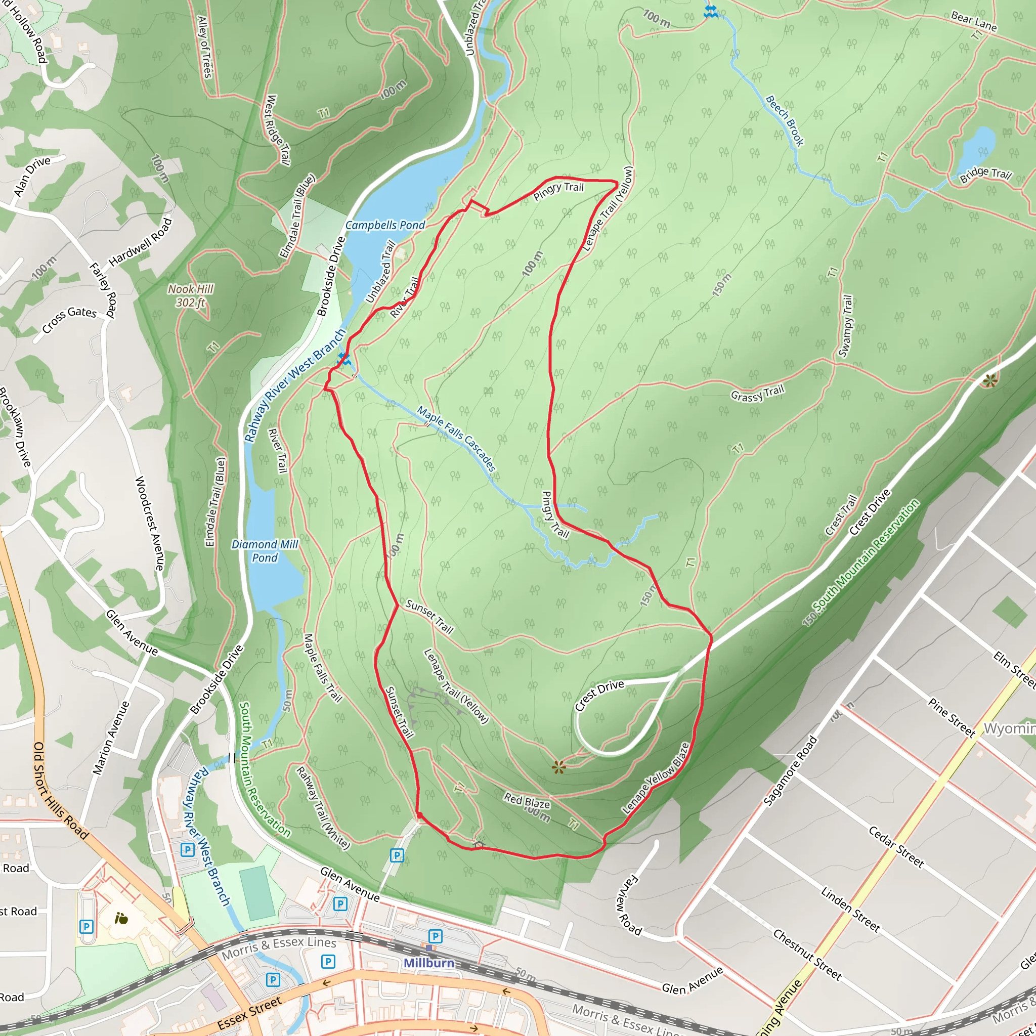 Sunset, Pingry and Lenape Loop Trail mobile static map