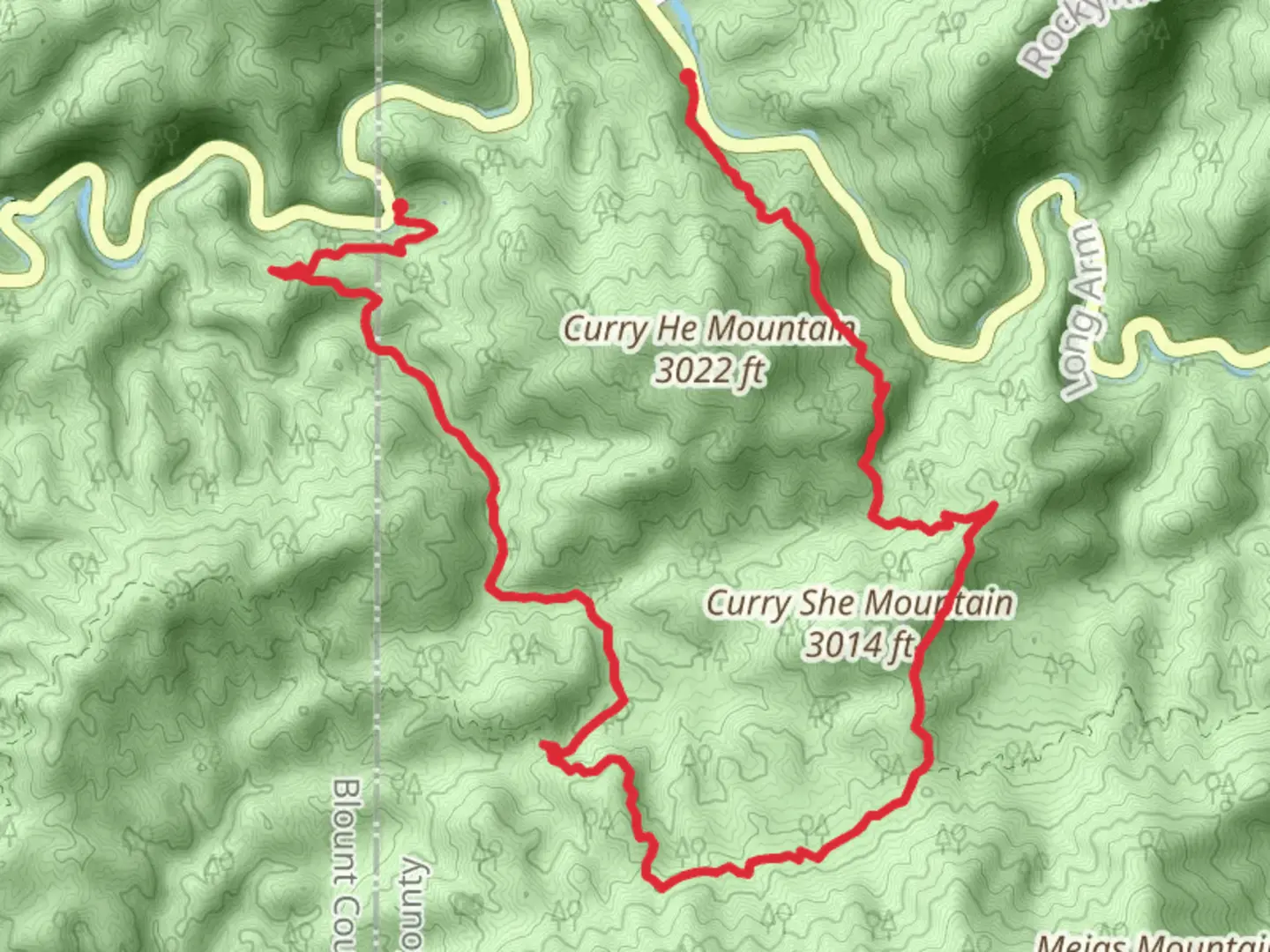 An image depicting the trail Curry Mountain Trail and Meigs Creek Trail and its surrounding area.