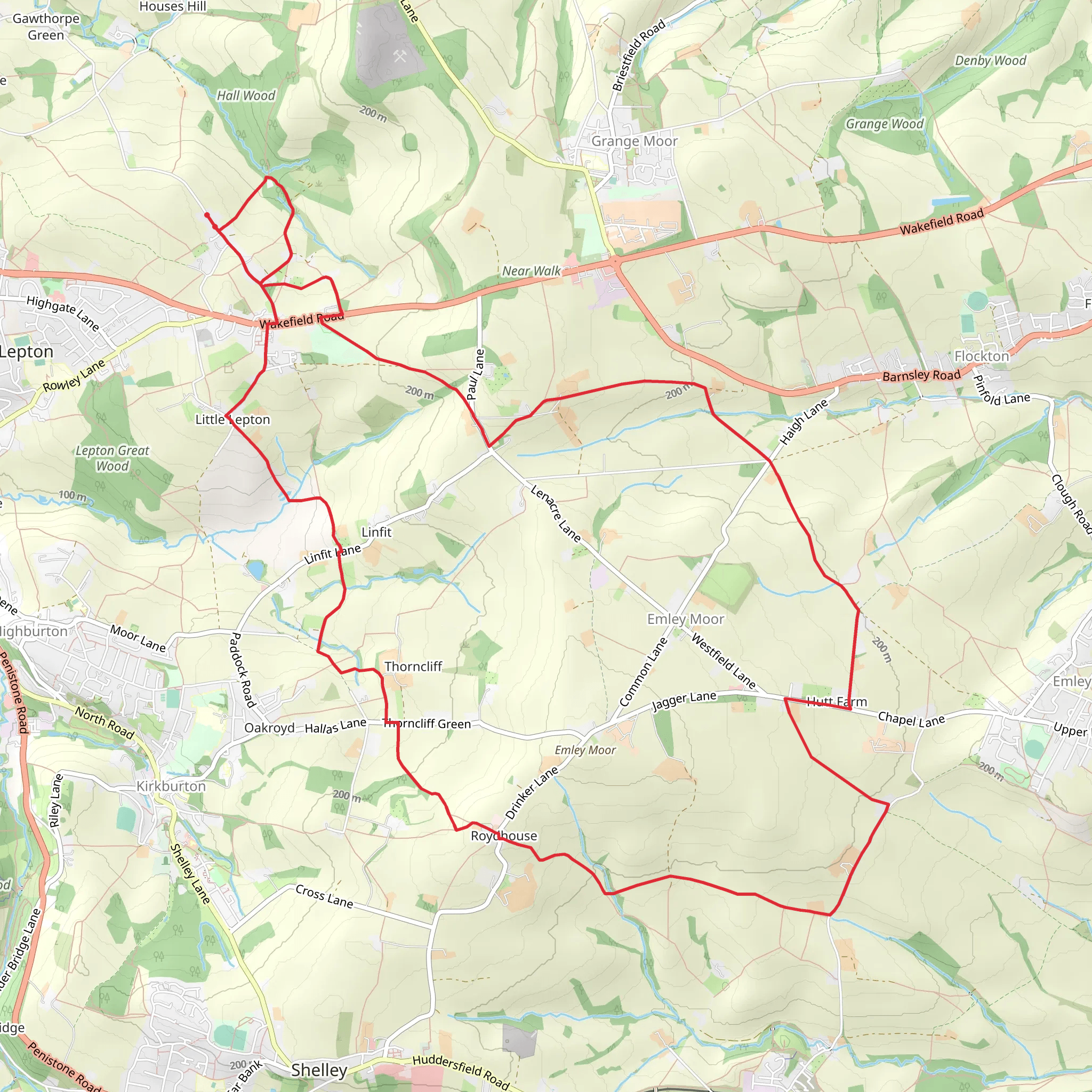 Little Lepton Loop via Kirklees Way mobile static map